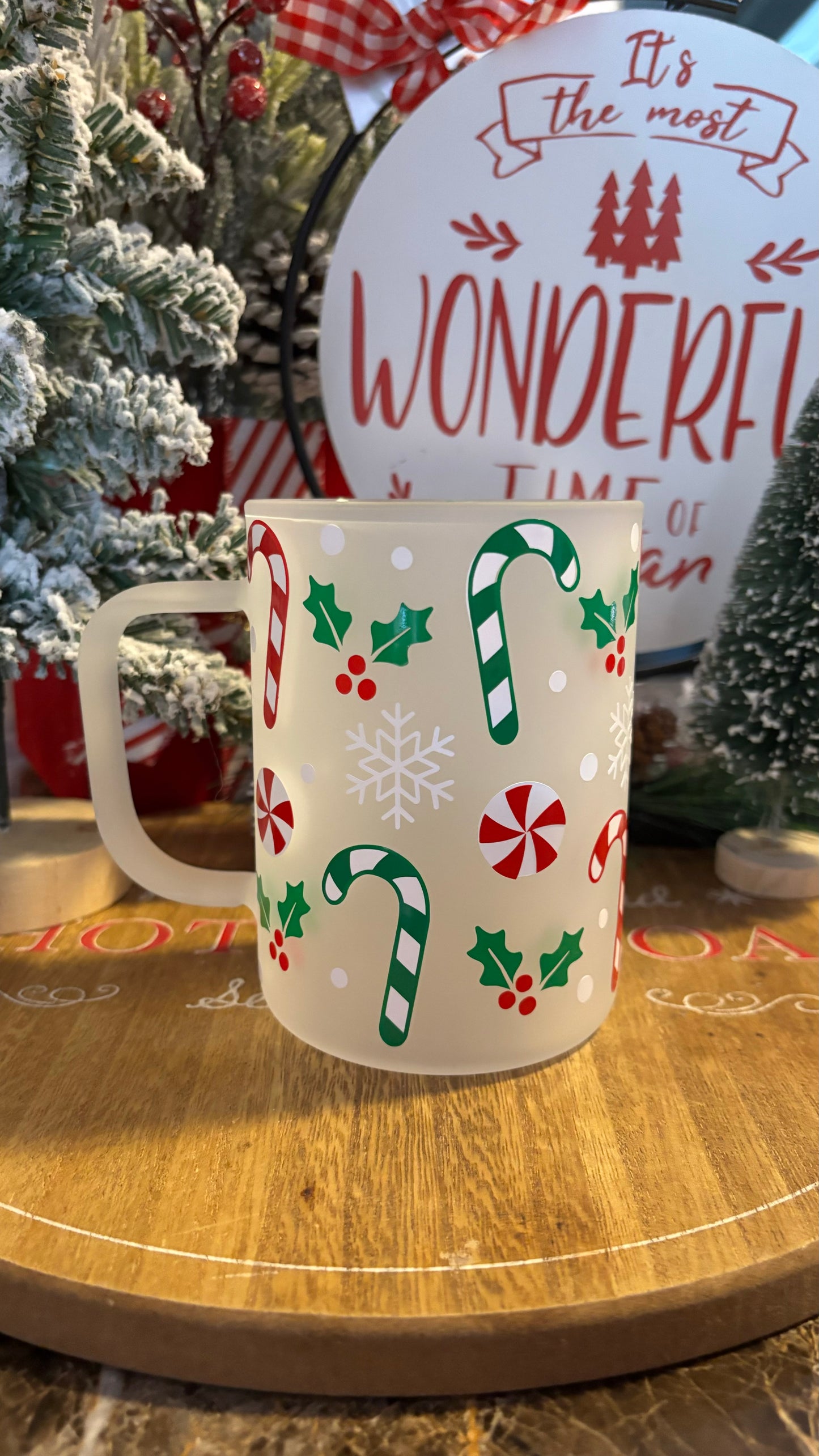 Christmas candy canes glass mug