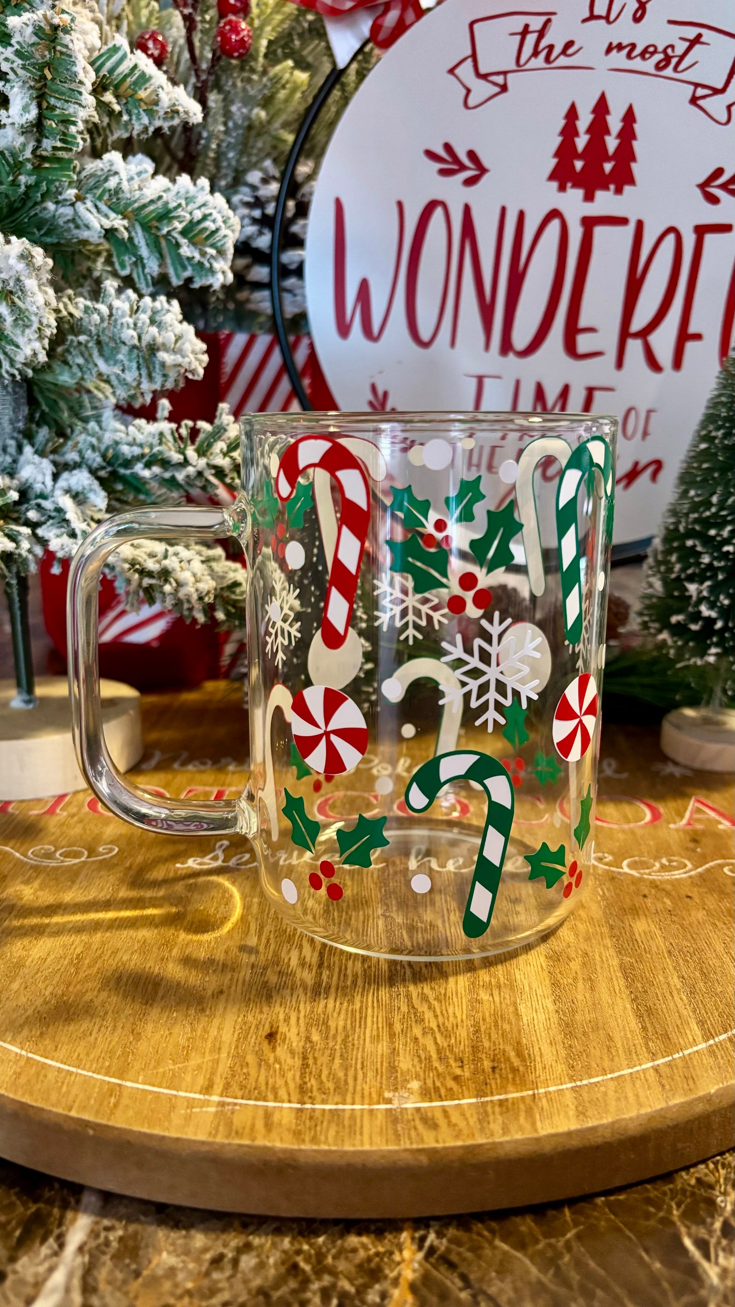 Christmas candy canes glass mug