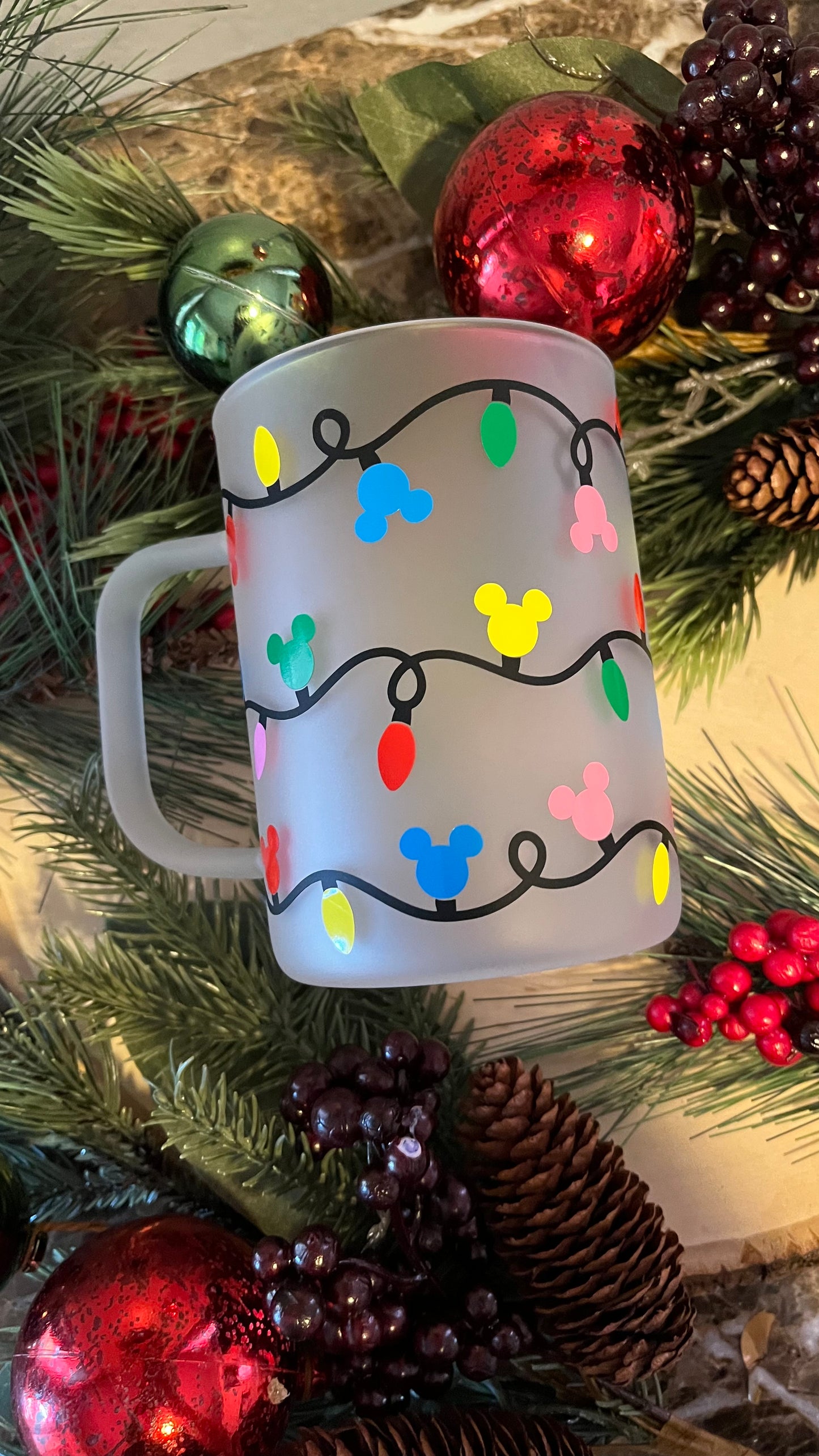 Mickey lights frosted glass mug