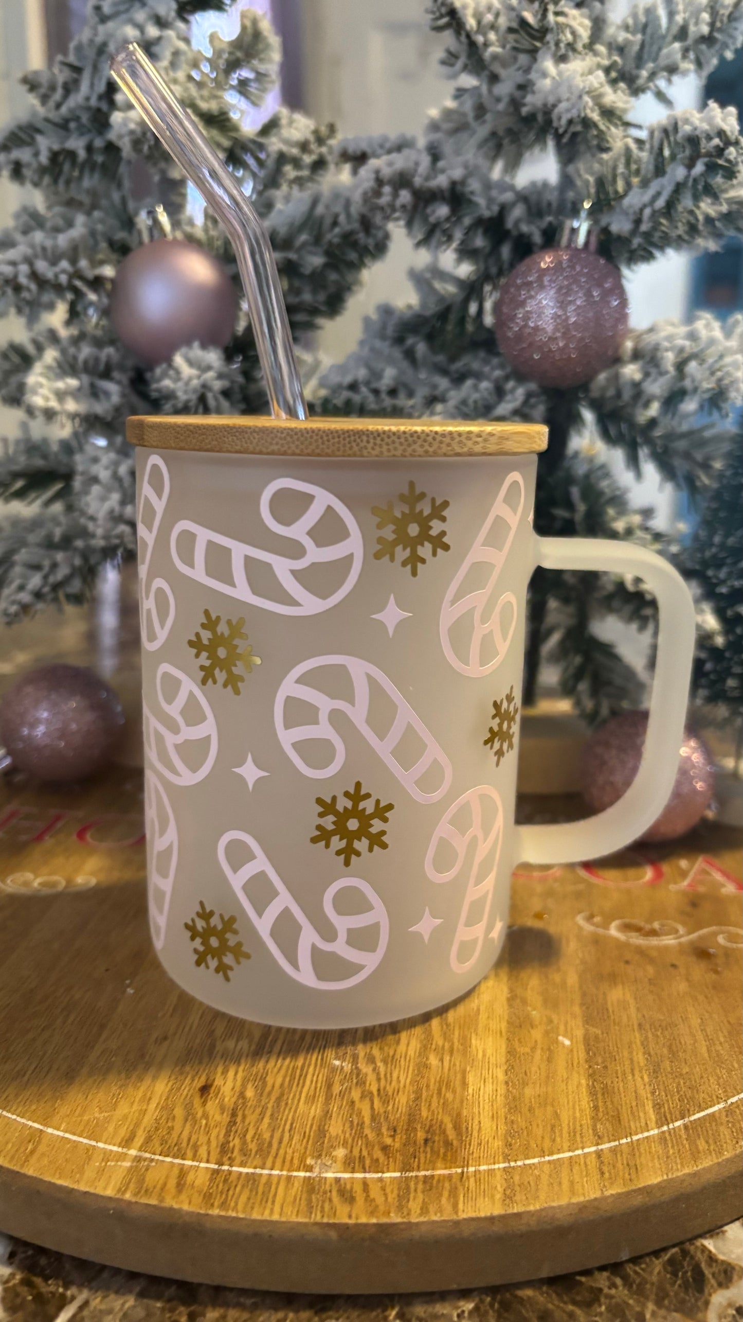 Pinkmas candy canes frosted mug