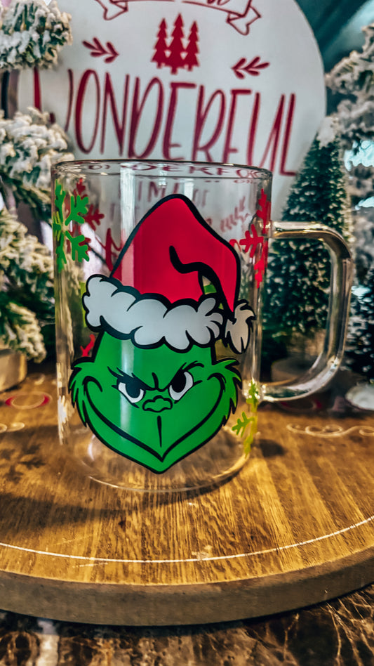 Grinchmas 16oz glass mug