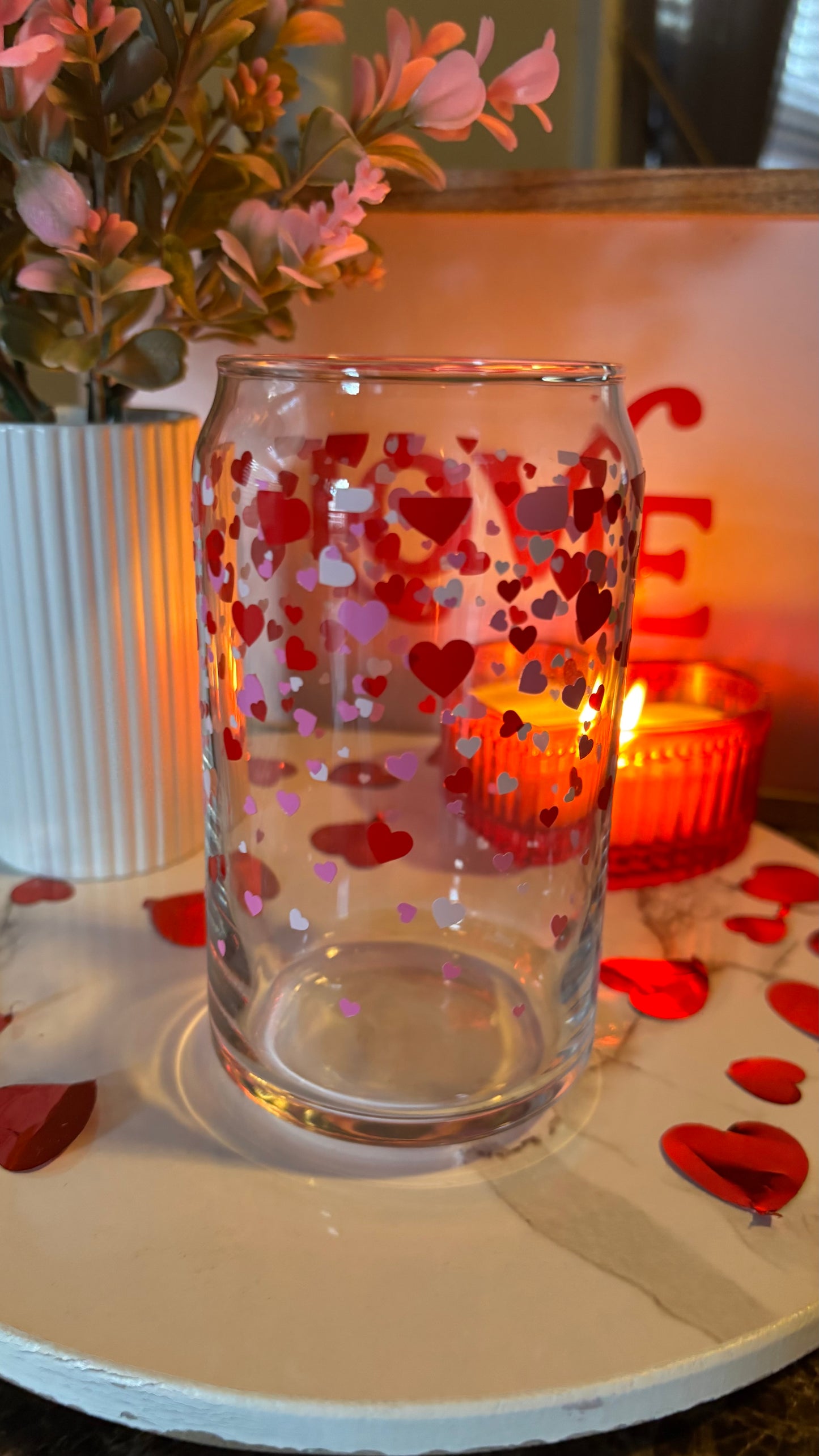 Valentines hearts glass cup