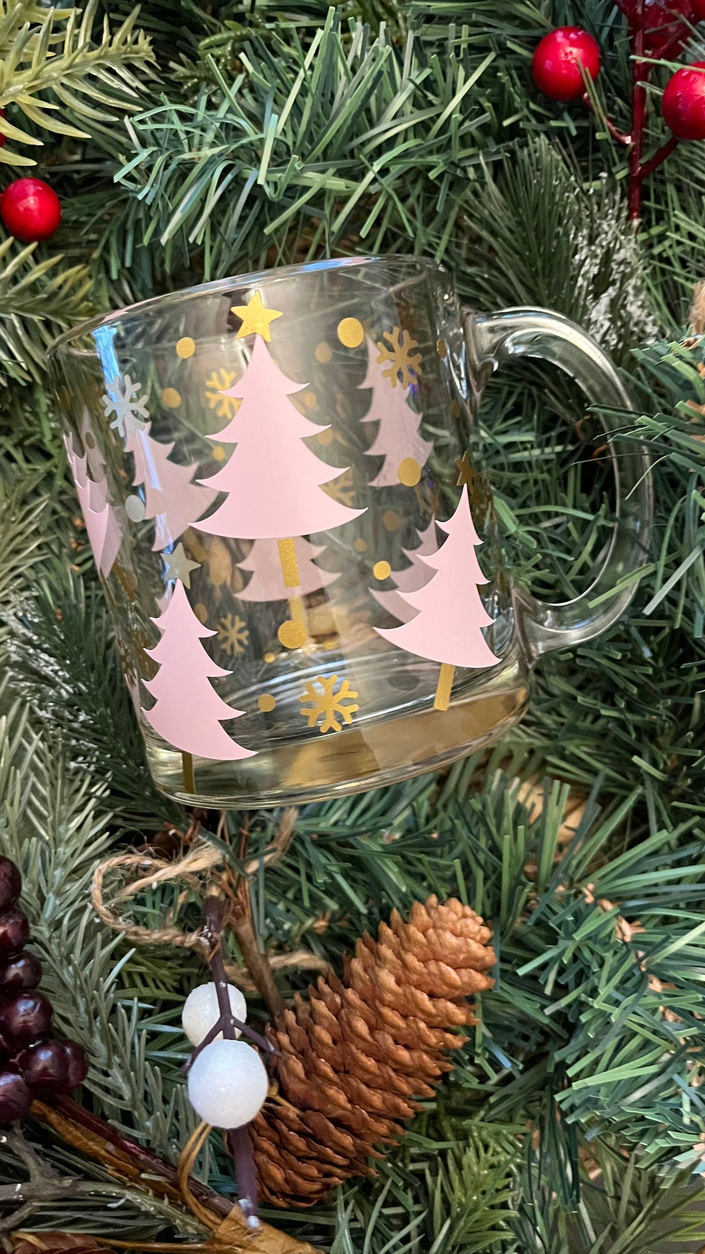 Pink Christmas trees mug