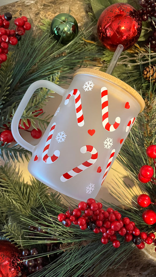 Candy cane frosted glass mug