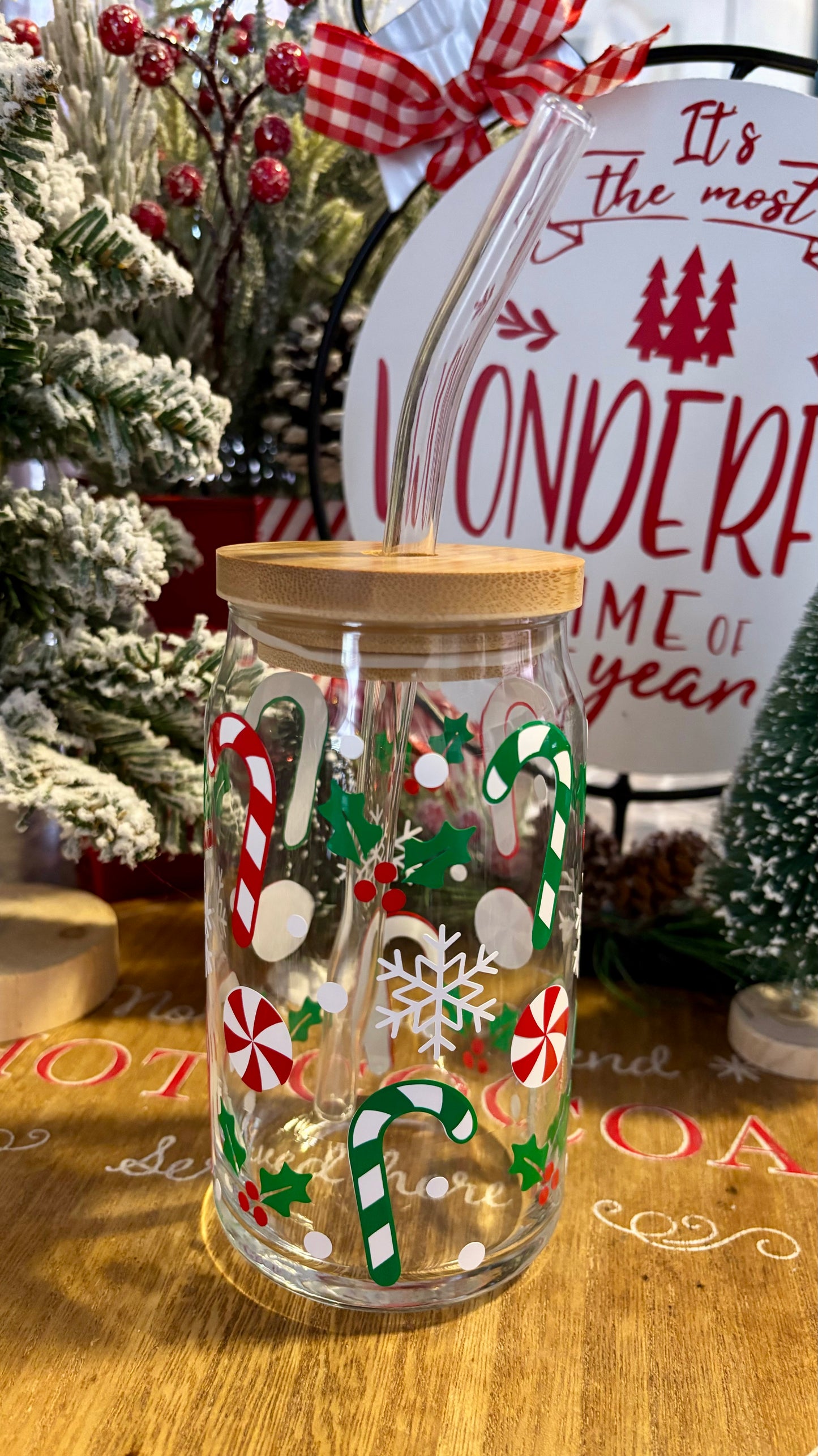 Christmas candy canes glass cup