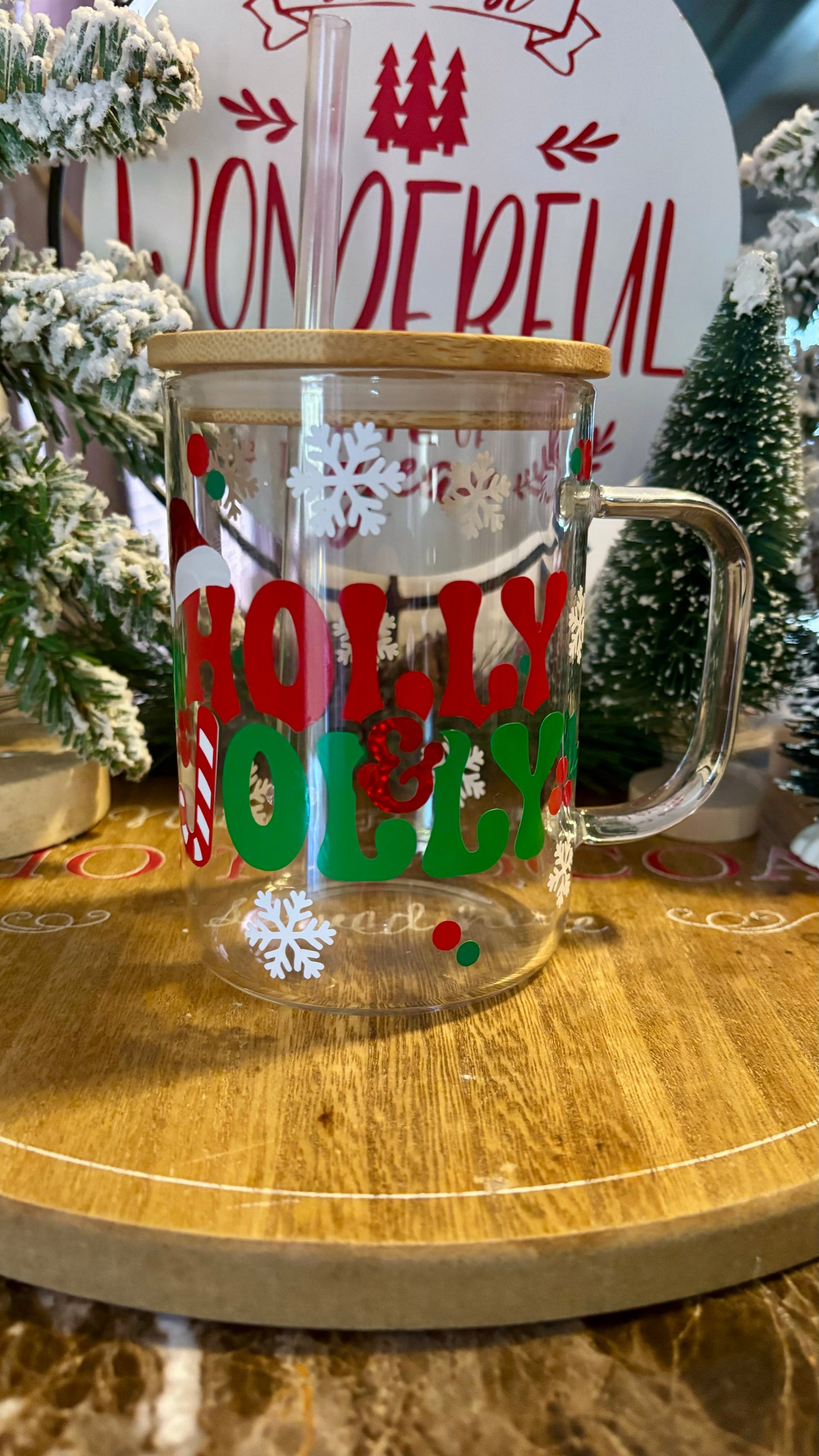 Holly jolly 16oz glass mug