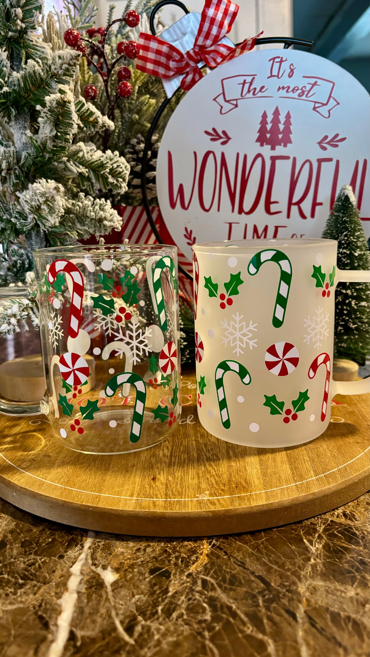 Christmas candy canes glass mug