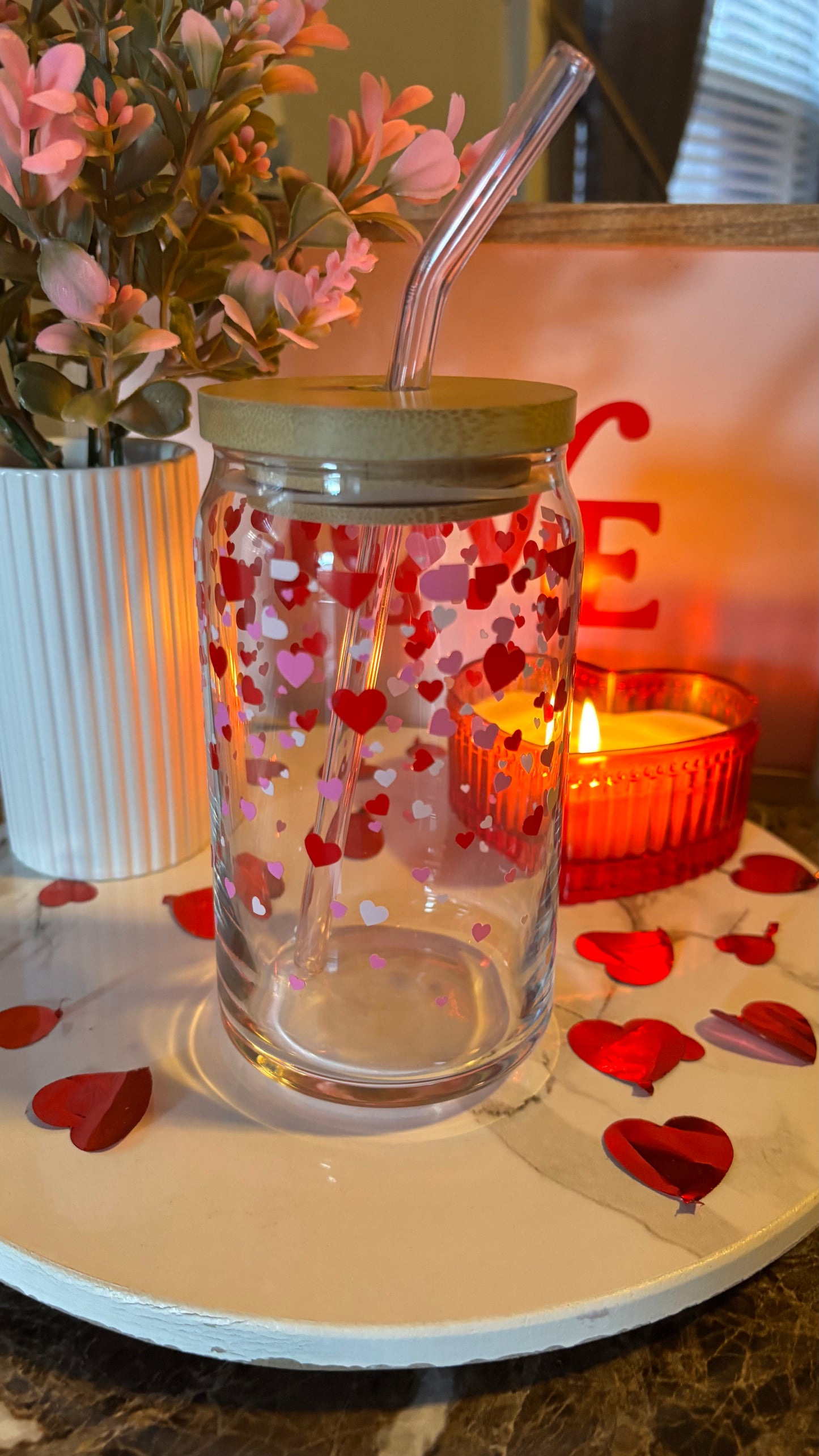 Valentines hearts glass cup