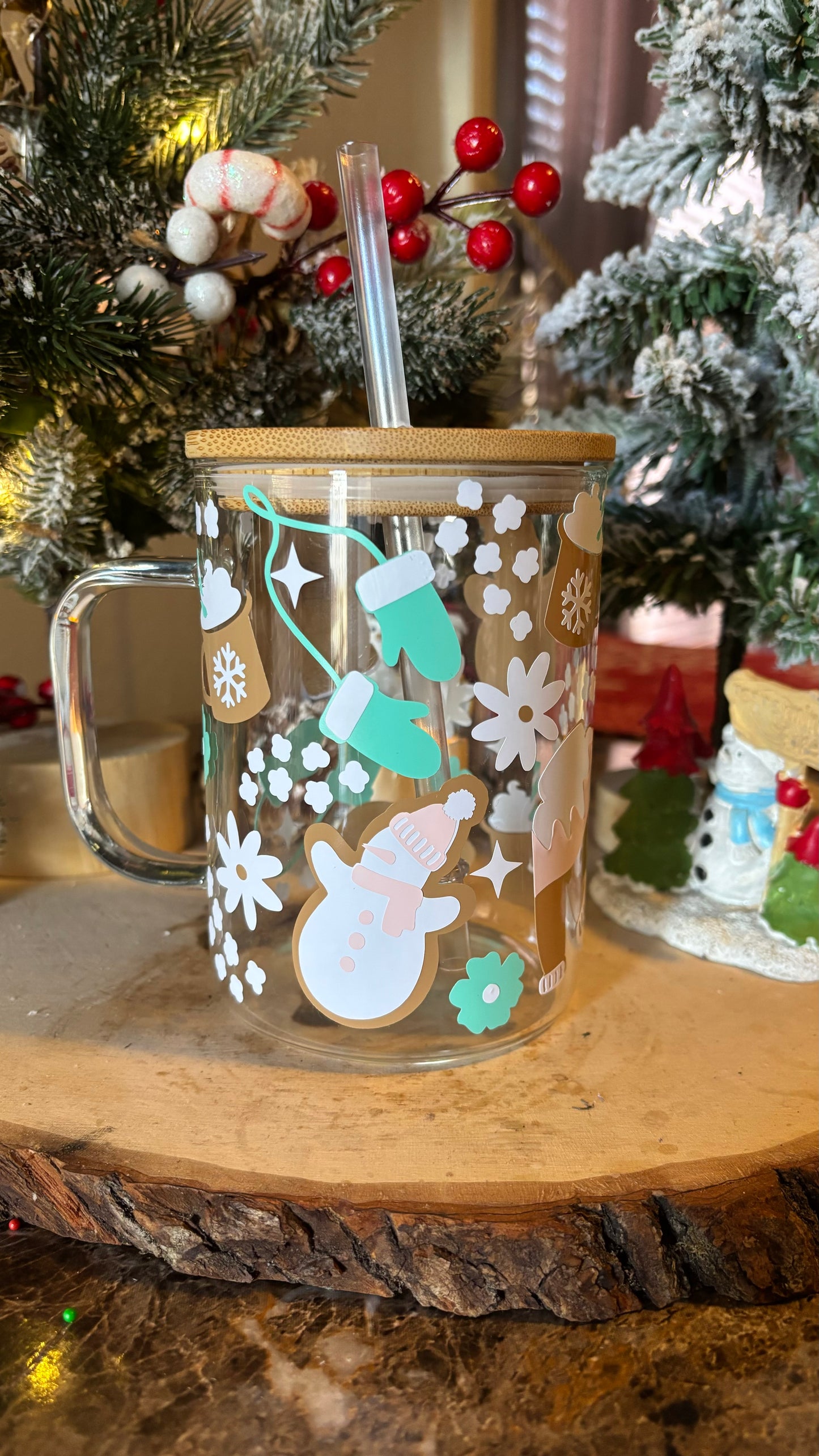 Winter snowman glass mug