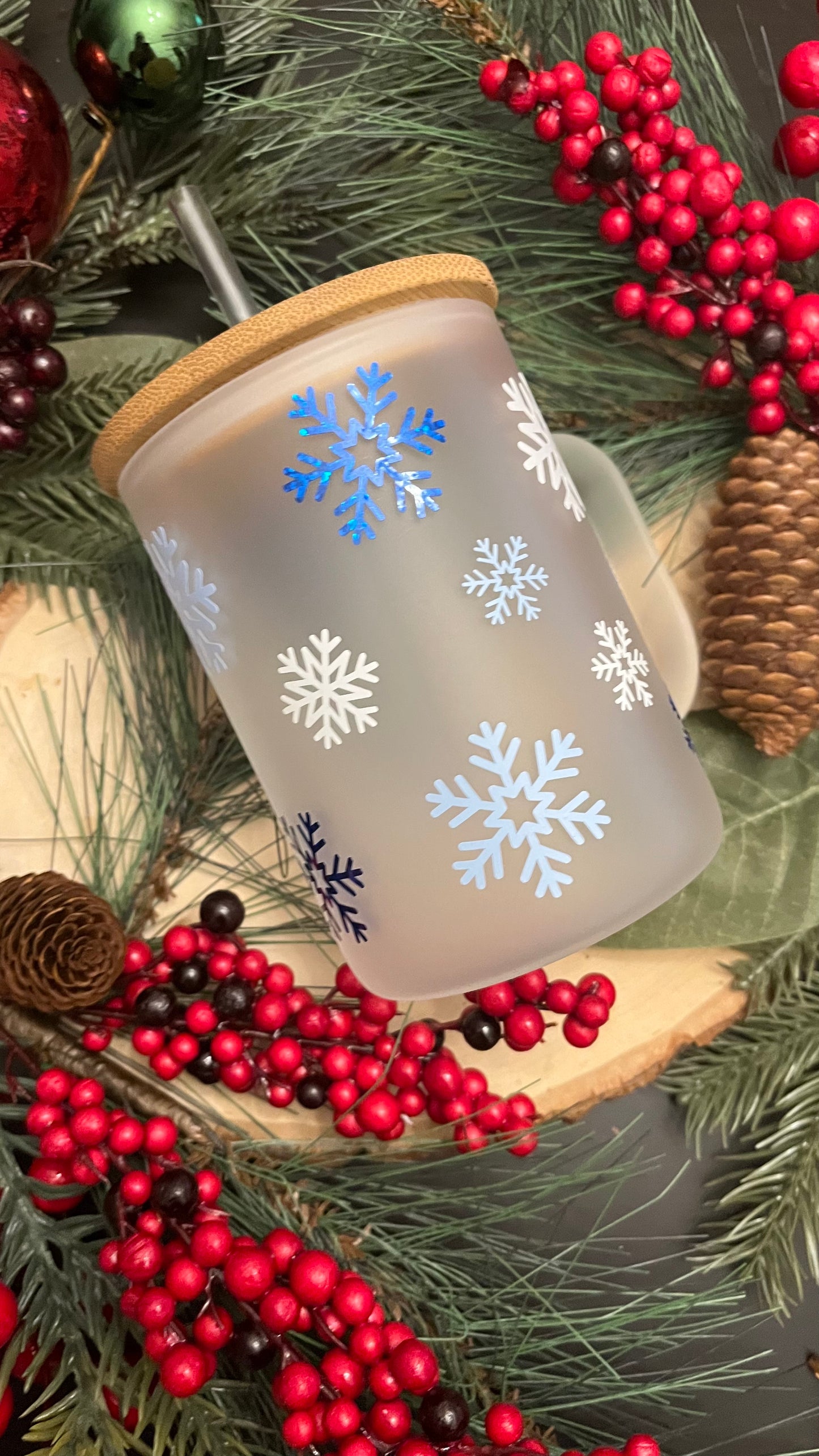 Snowflakes frosted glass mug