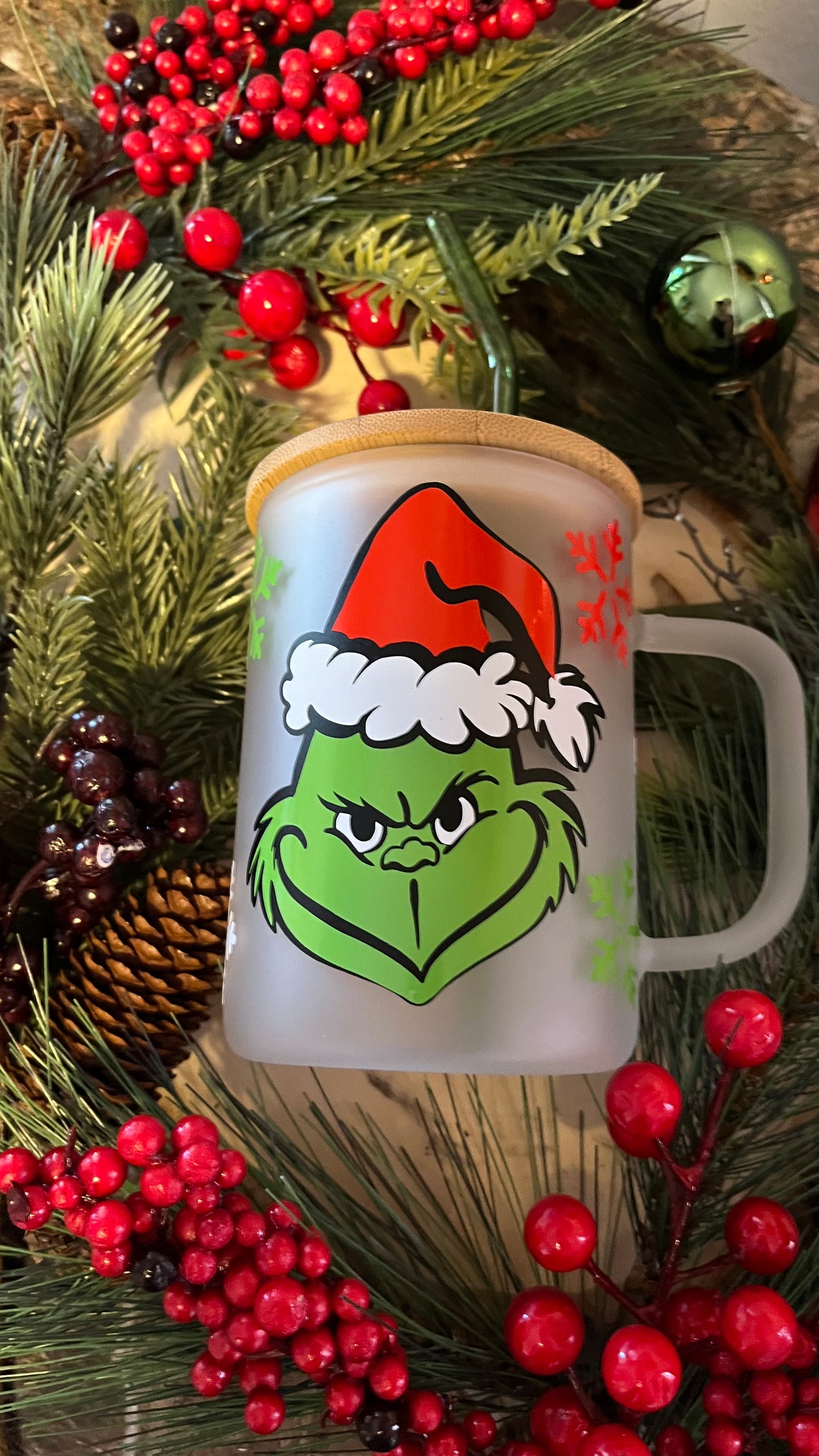 Grinchmas frosted glass mug