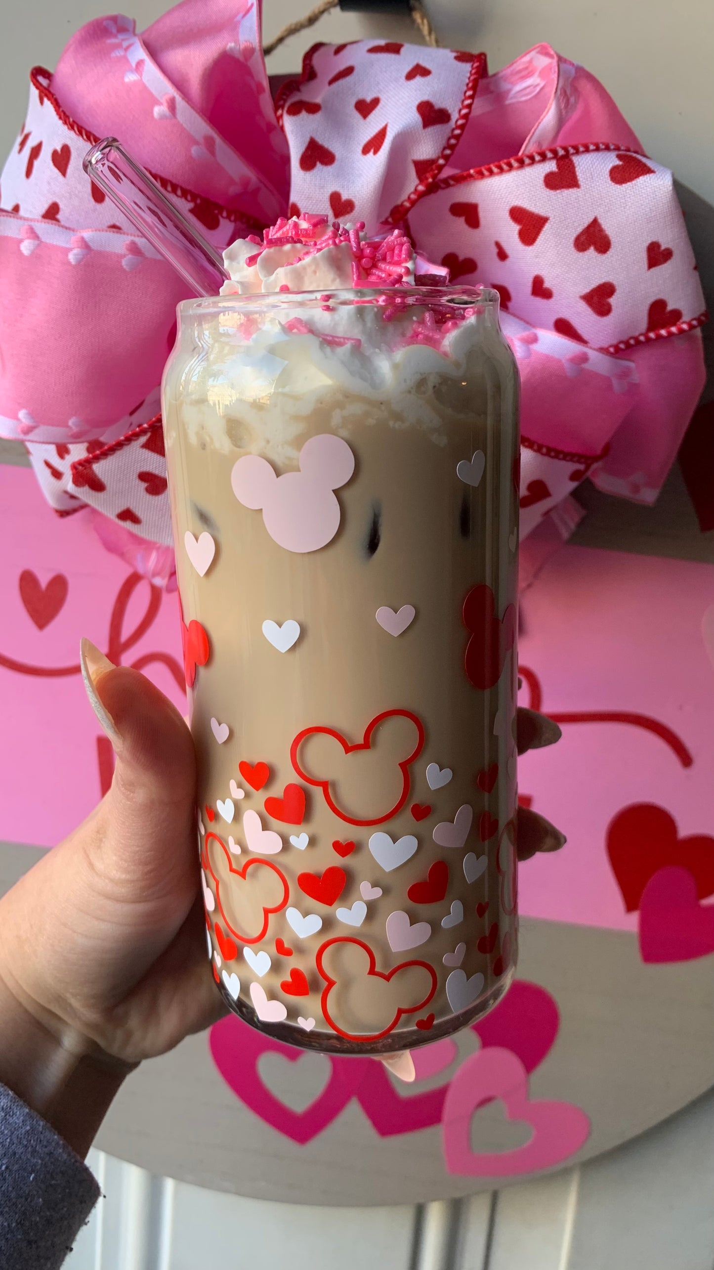 Mouse ears and hearts glass cup