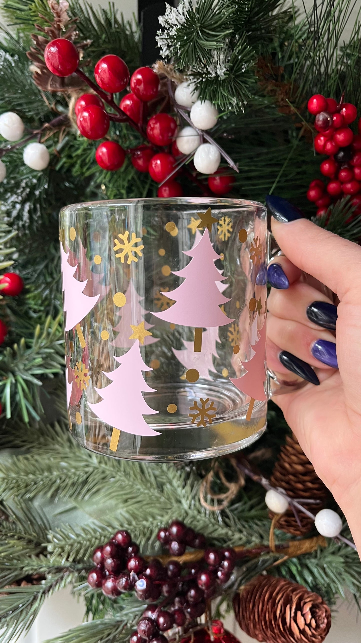 Pink Christmas trees mug