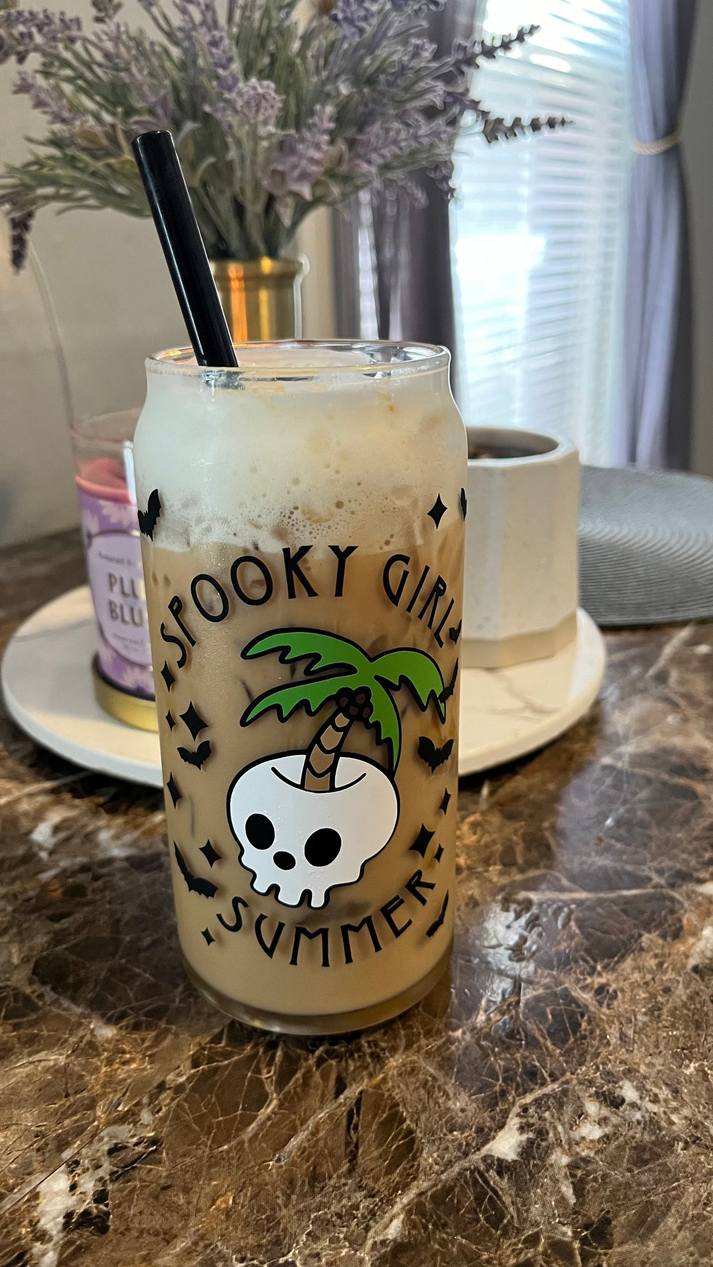 Spooky girl summer glass cup