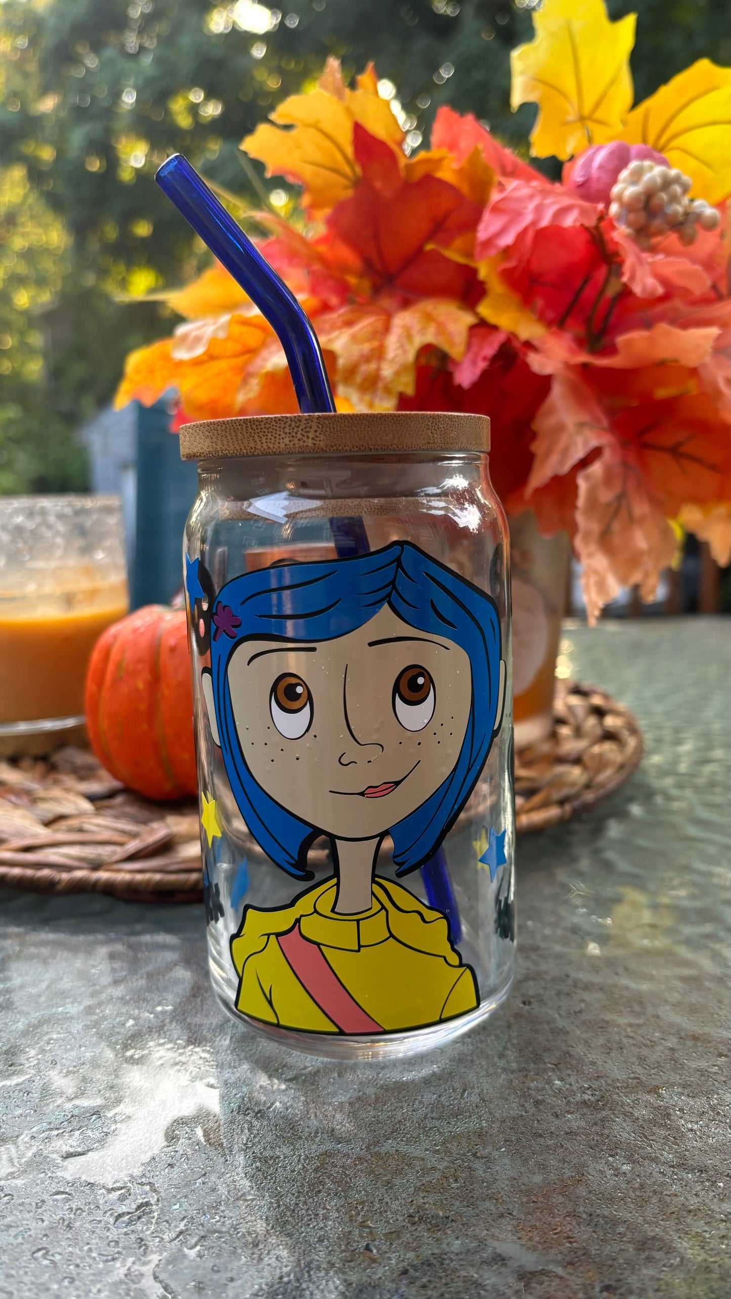 Coraline inspired glass cup