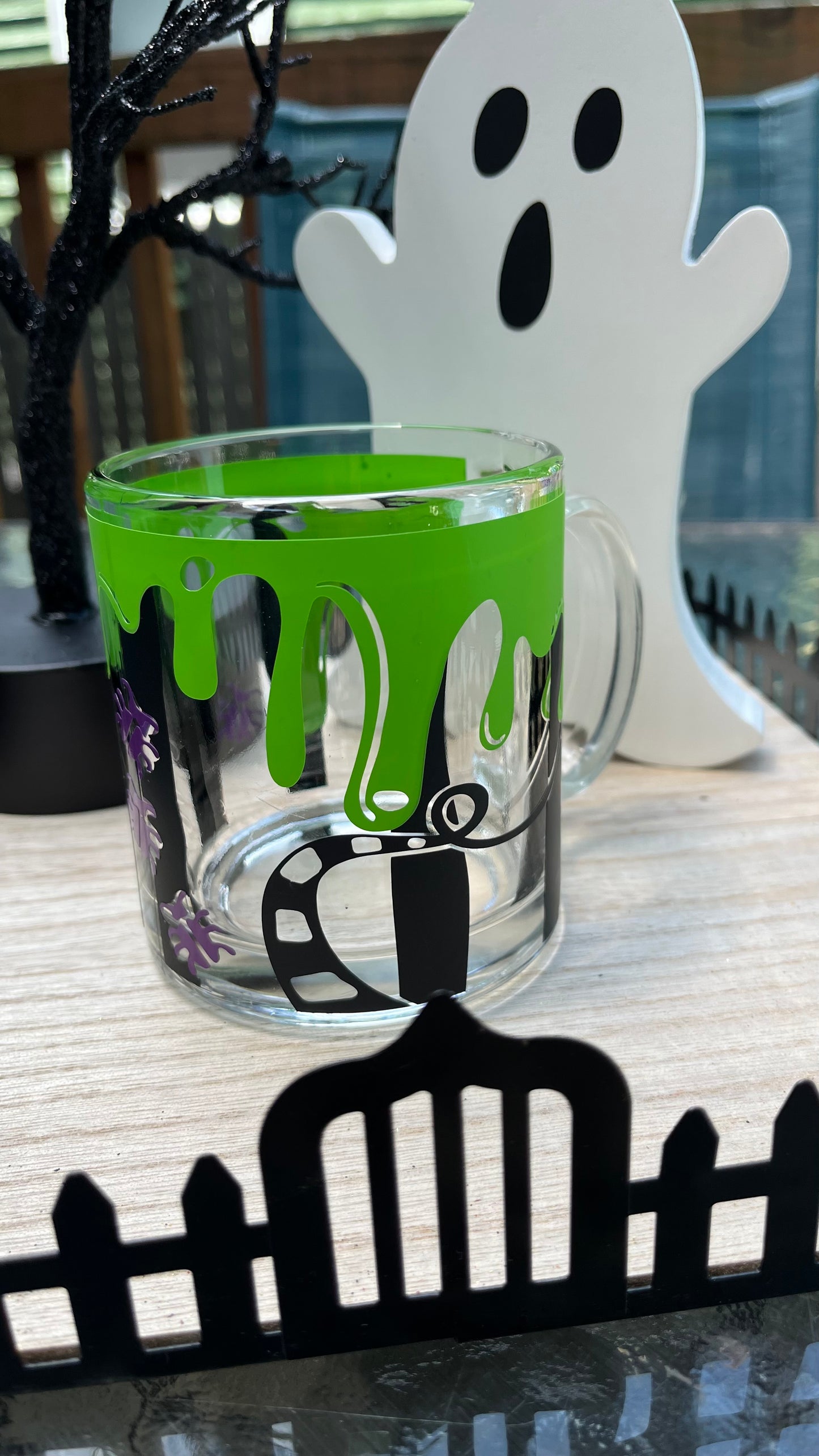 Beetlejuice inspired glass mug