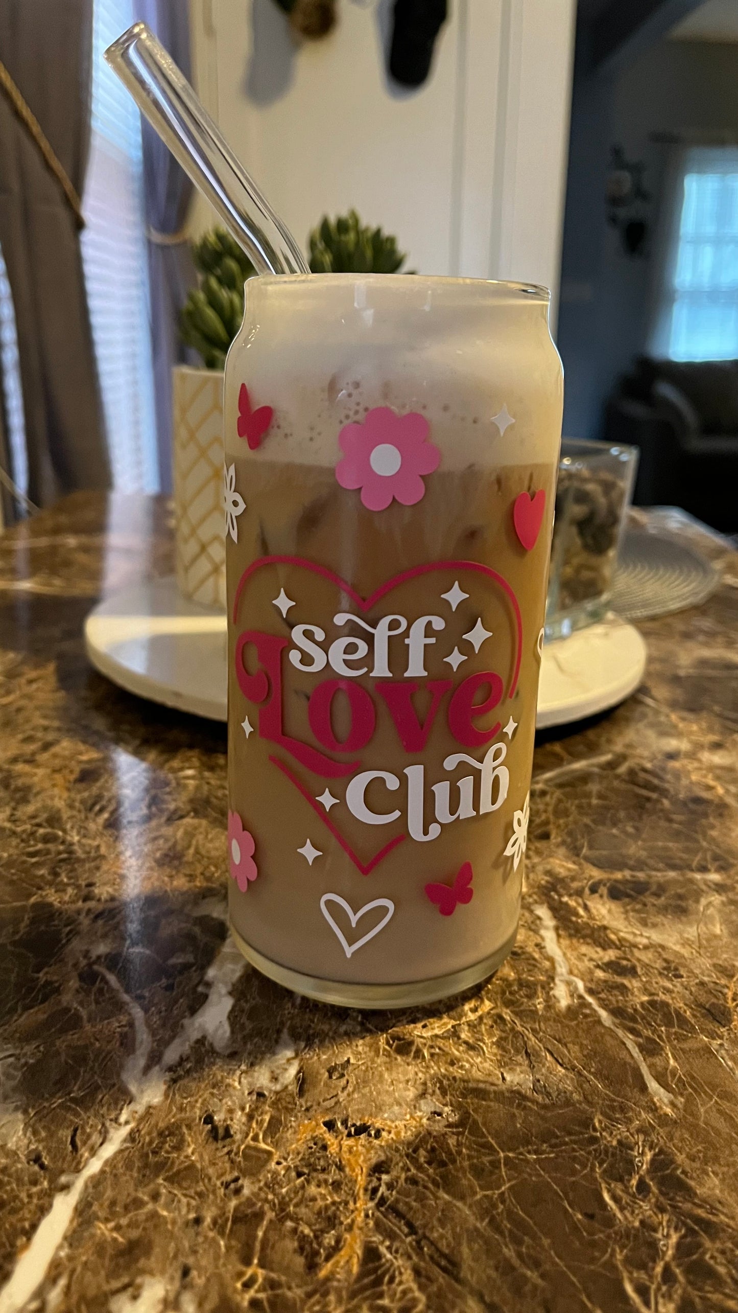 Self love club glass cup