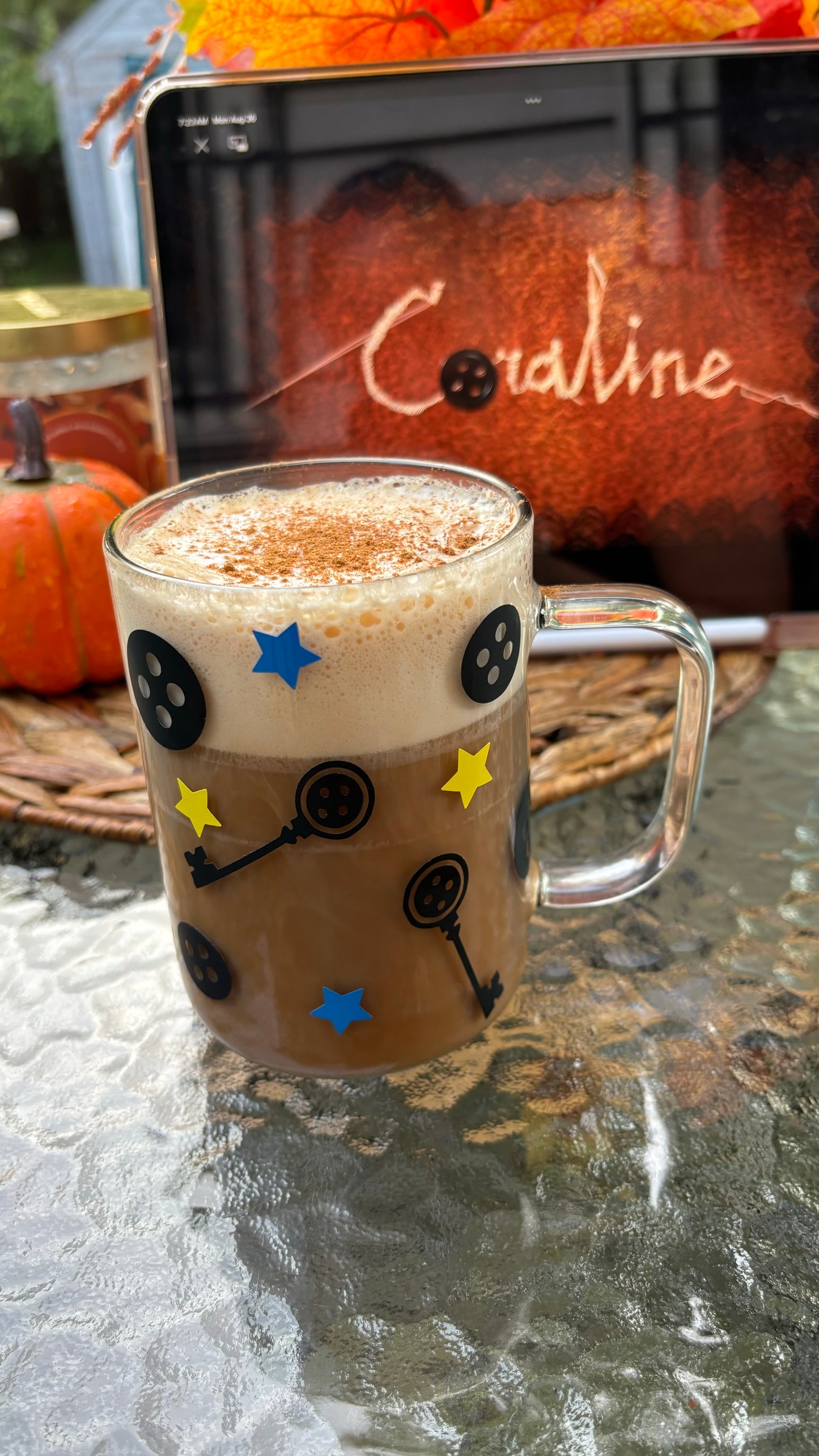 Coraline inspired glass mug