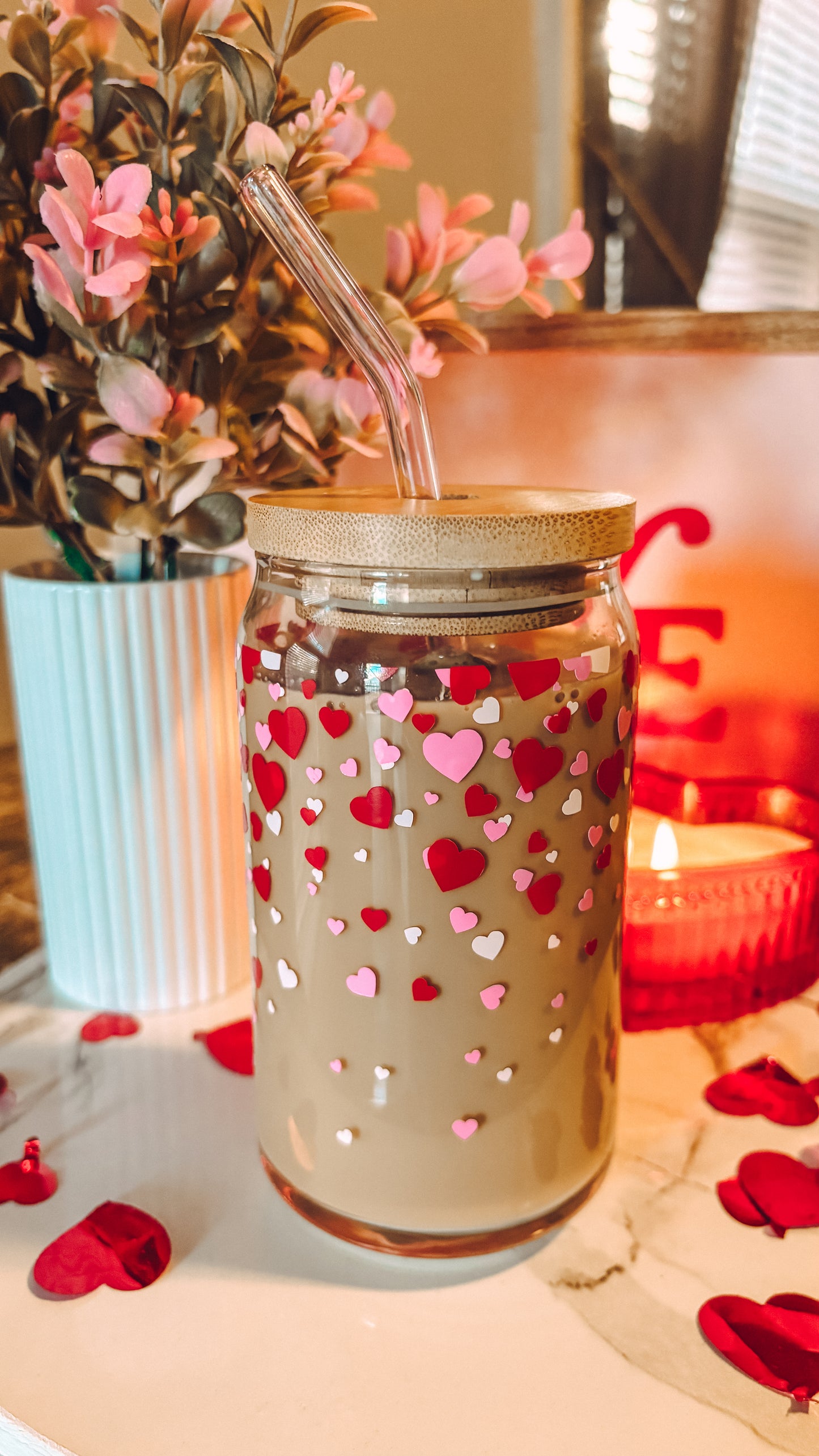 Valentines hearts glass cup