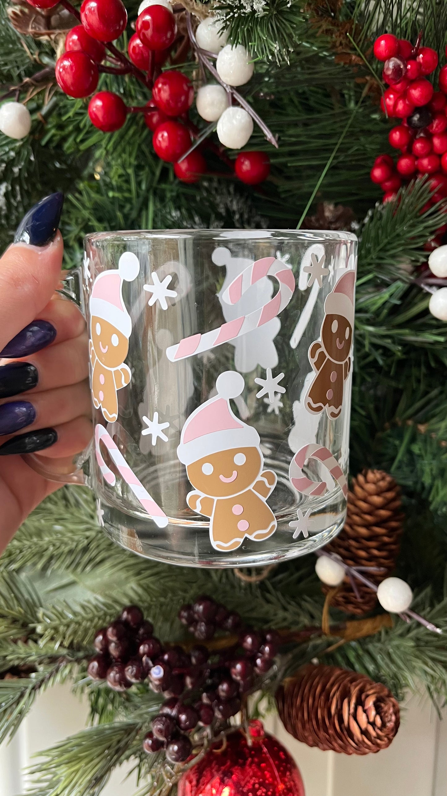 Pink gingerbread glass mug