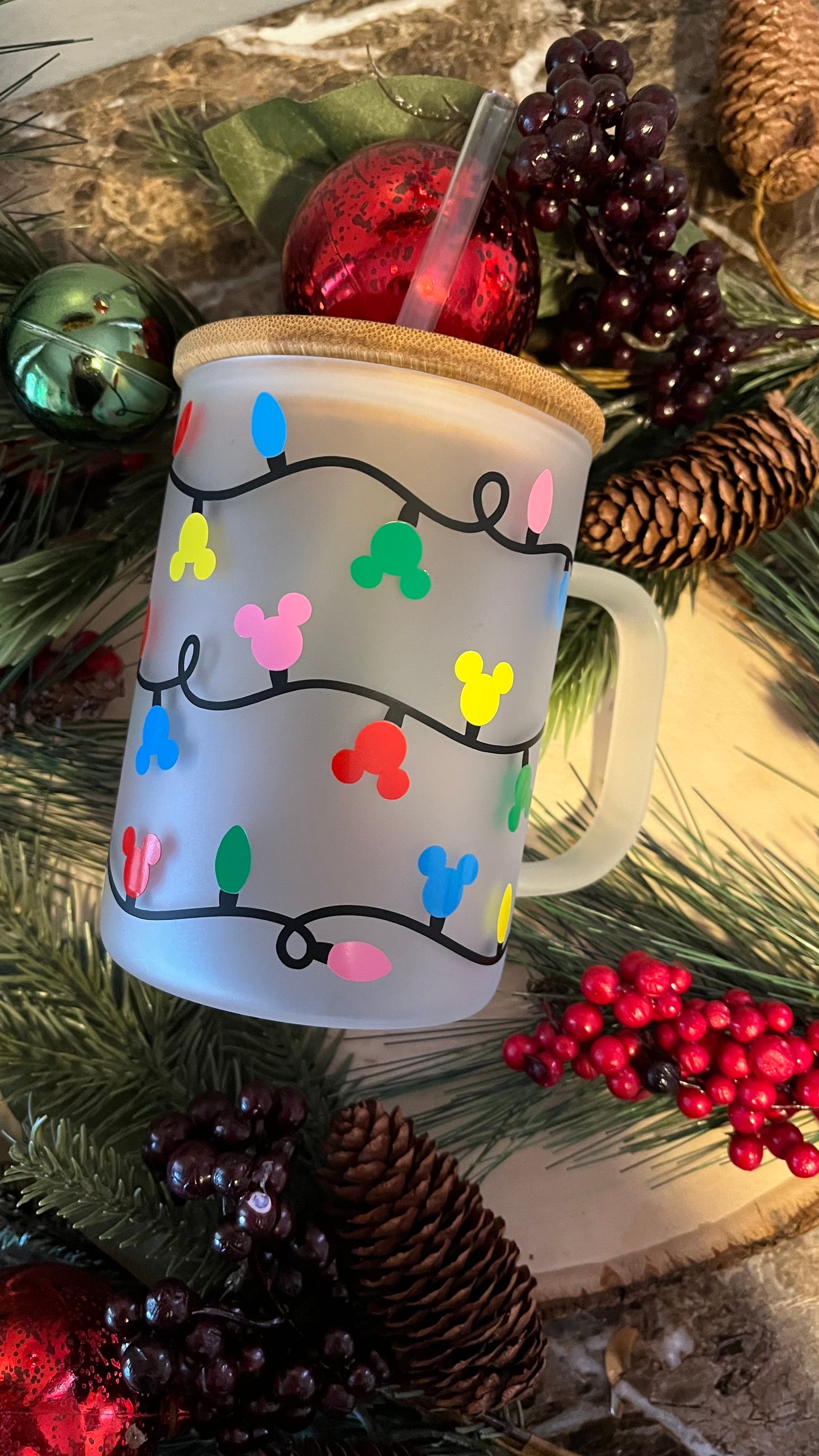 Mickey lights frosted glass mug