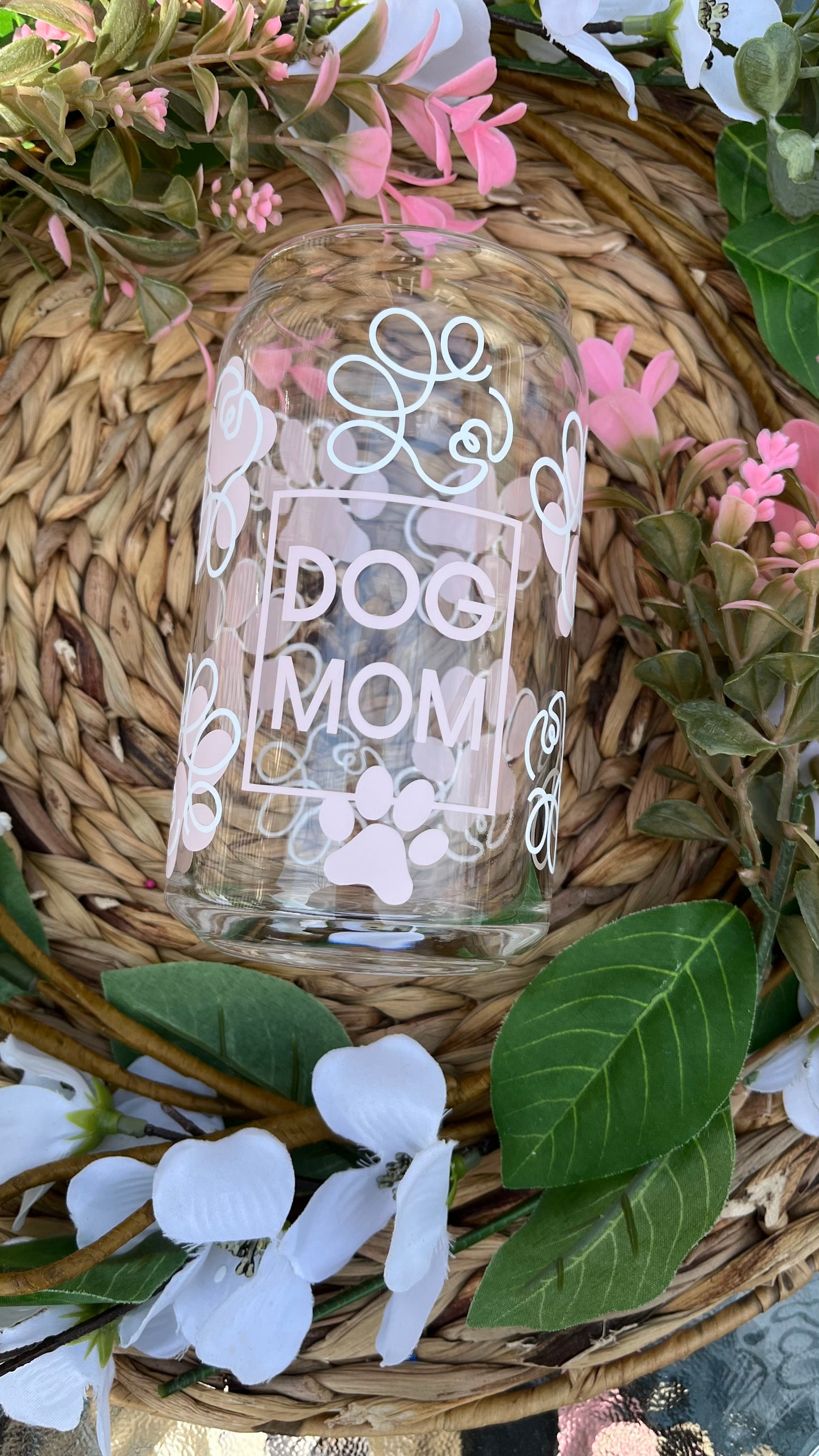 Dog mom glass cup