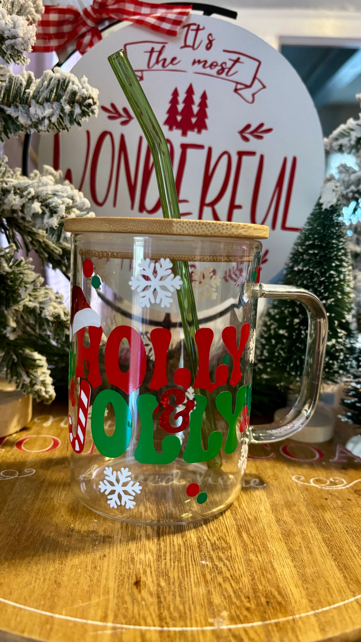 Holly jolly 16oz glass mug