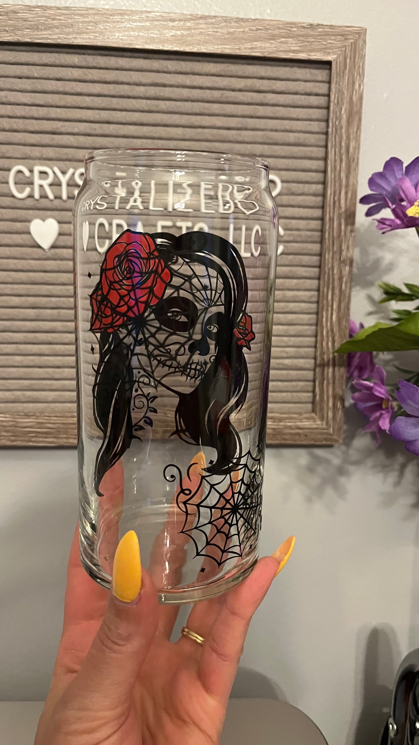 Lady sugar skull glass cup