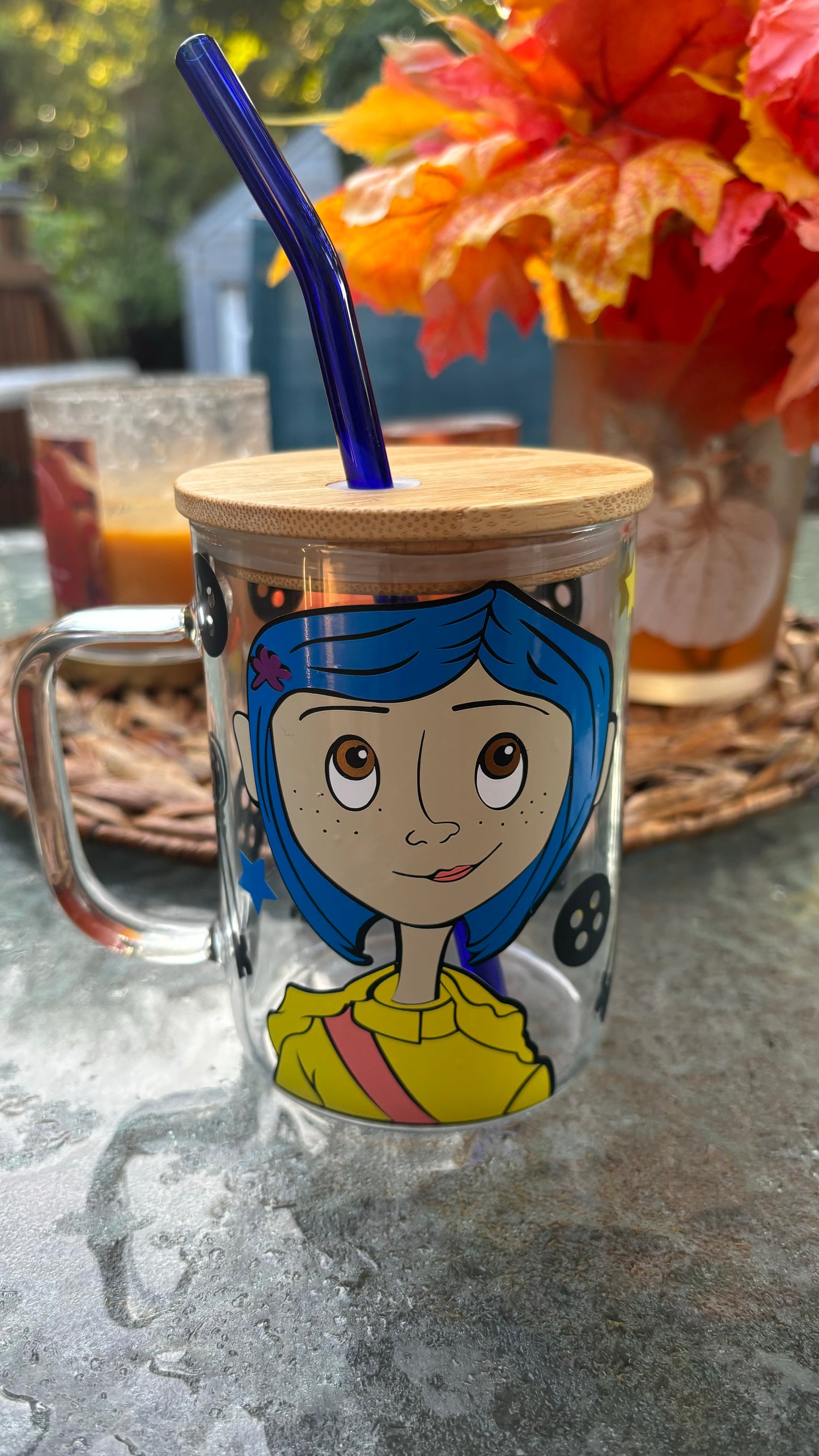 Coraline inspired glass mug