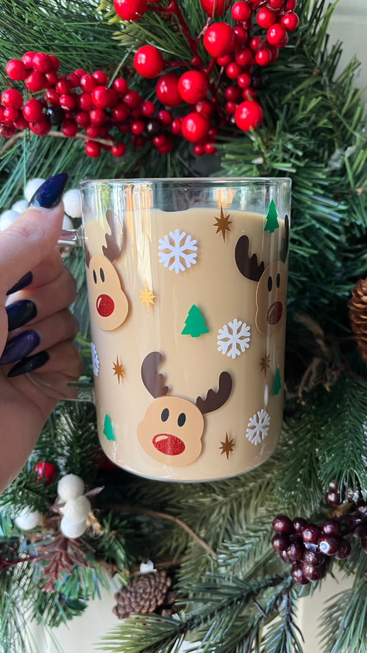 Cute reindeer 16oz glass mug