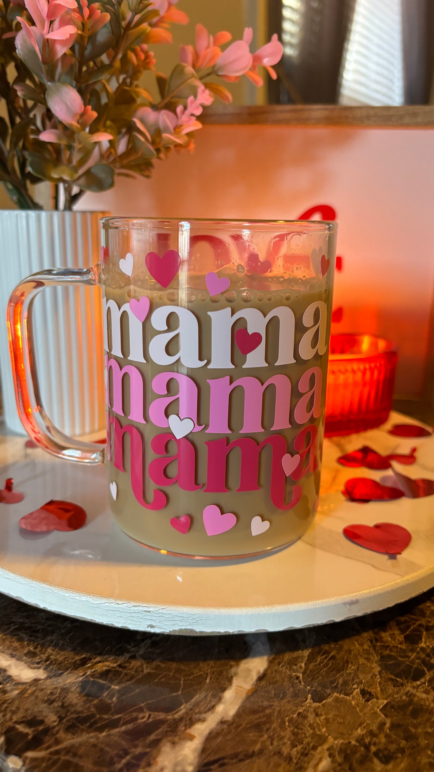 Mama hearts 16oz glass mug