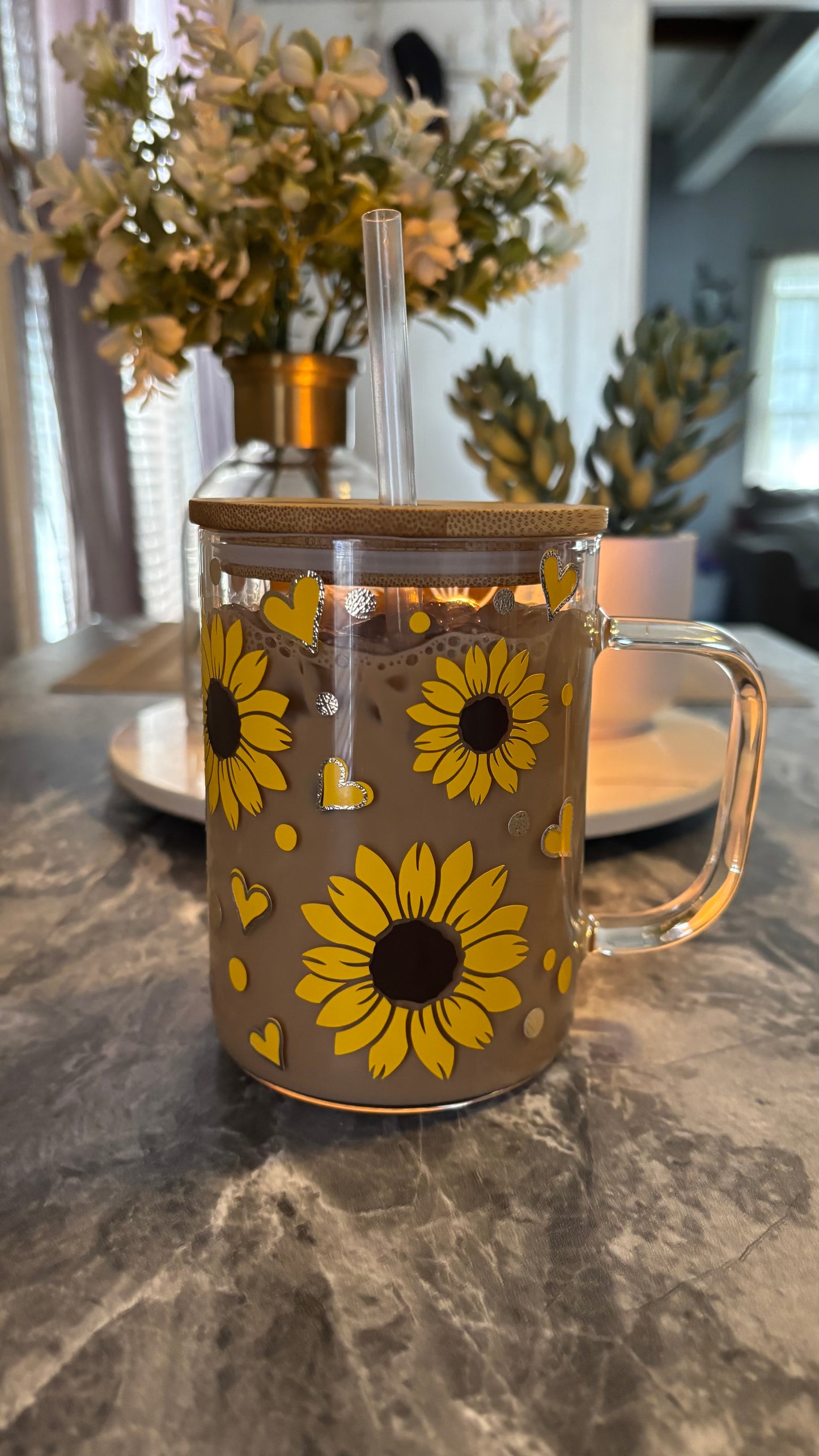 Sunflowers glass mug