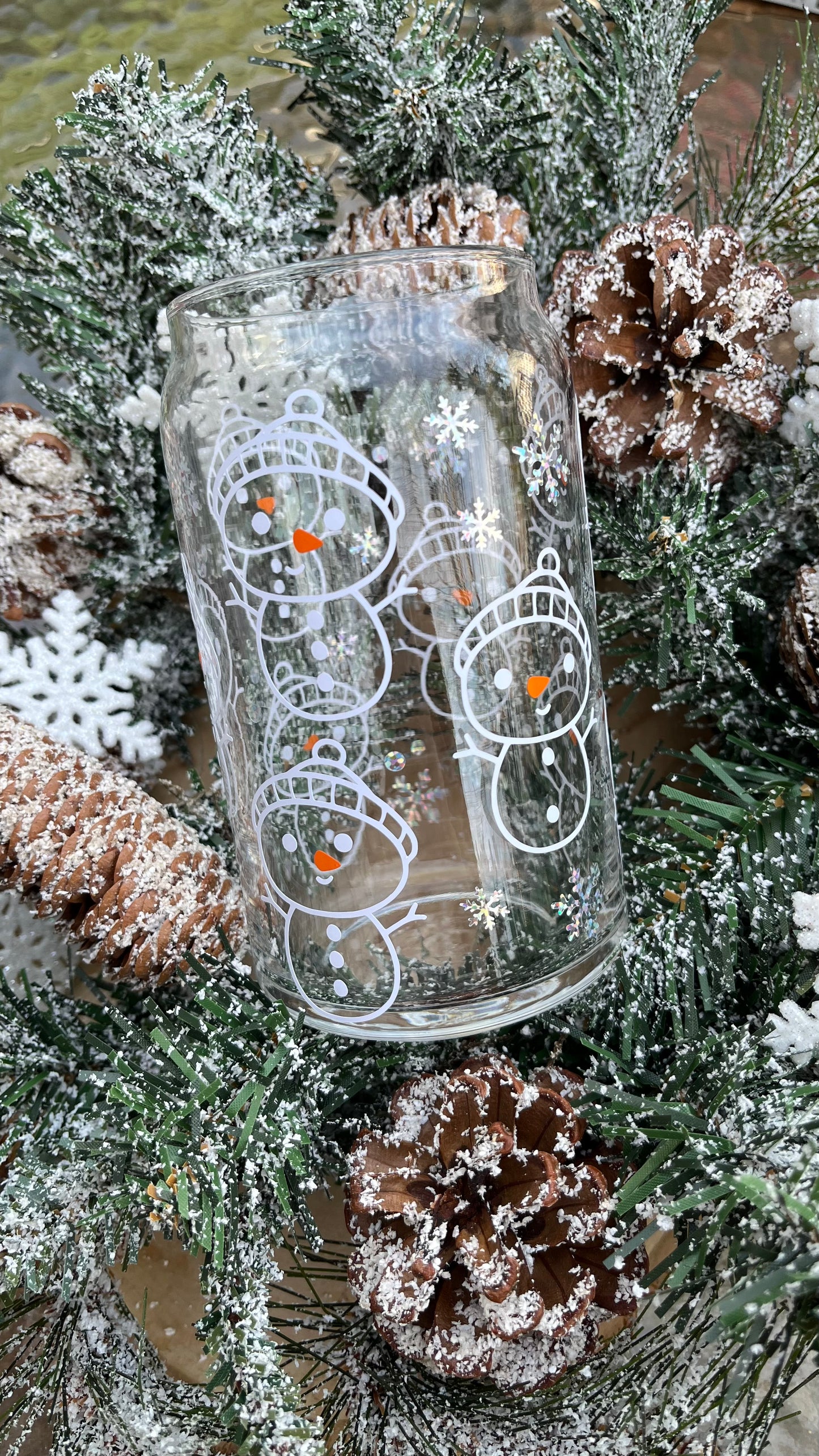 Cute snowman glass cup