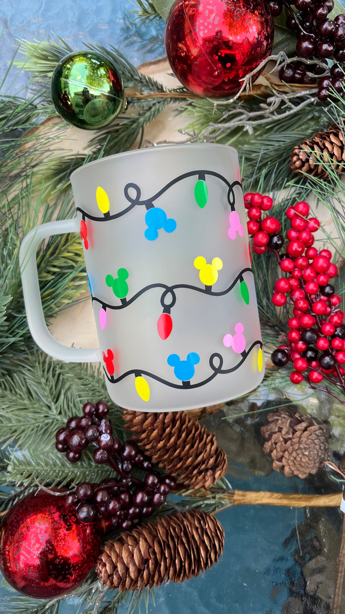 Mickey lights frosted glass mug