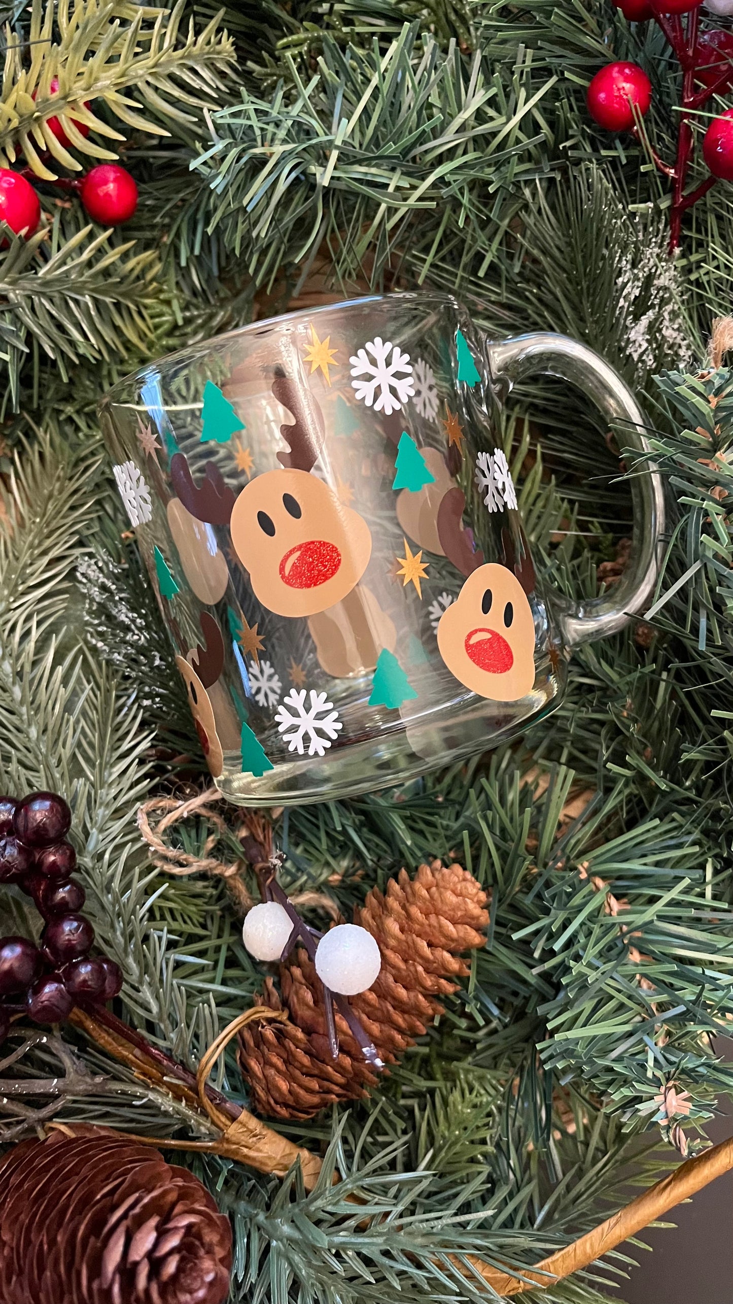 Cute Reindeer glass mug