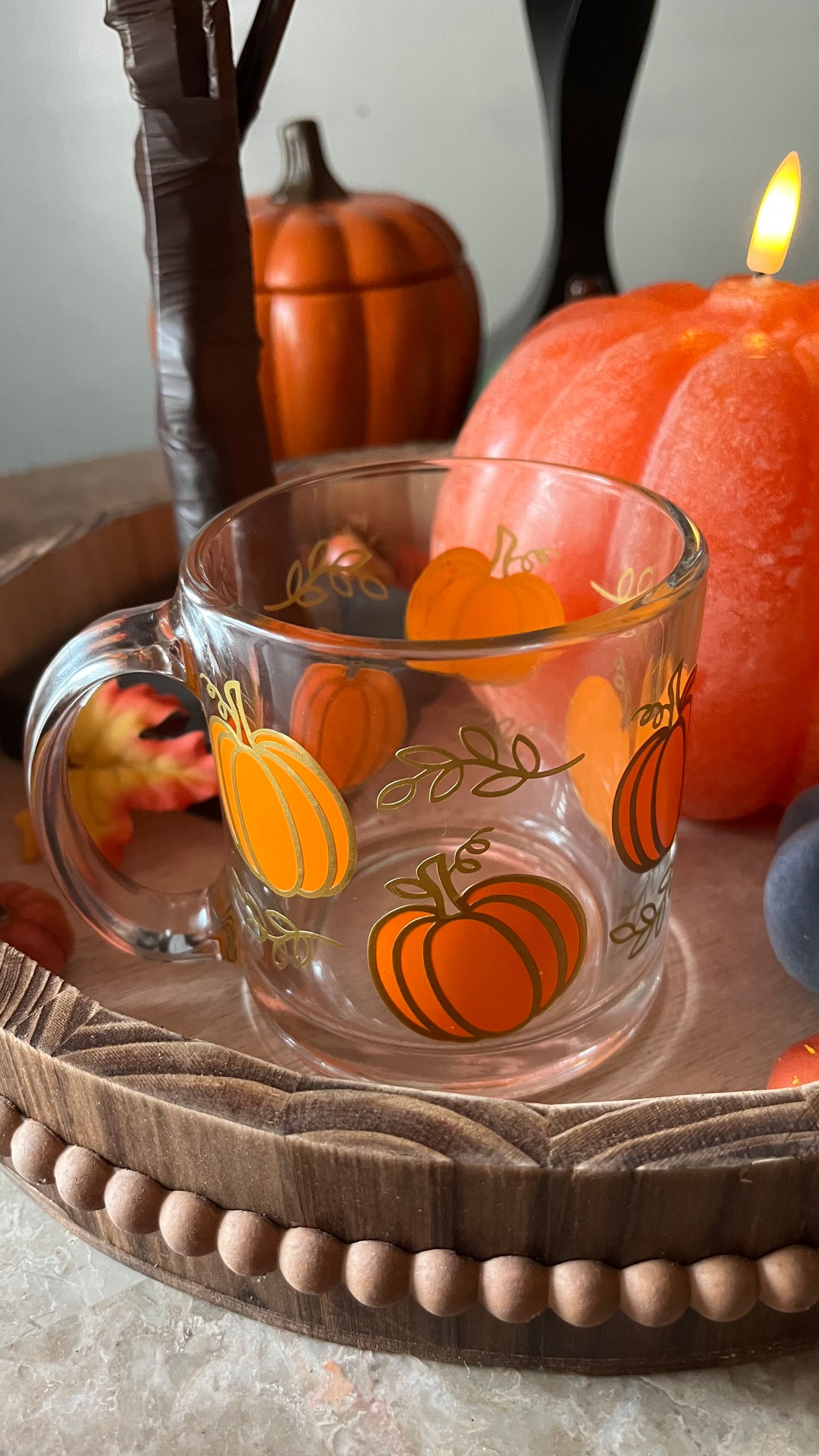 Autumn pumpkin glass mug