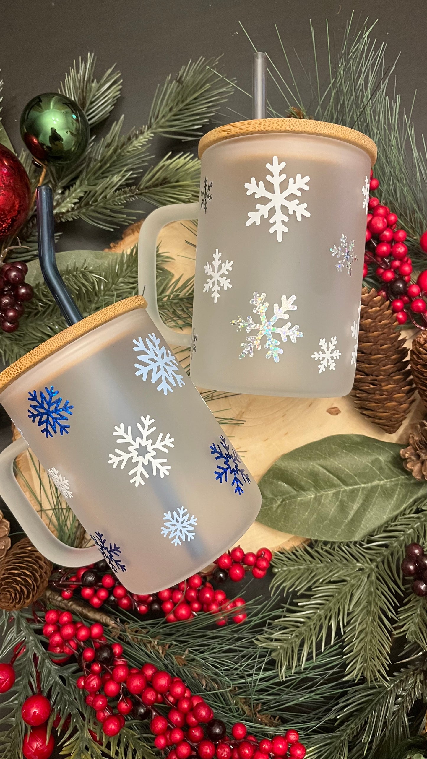 Snowflakes frosted glass mug