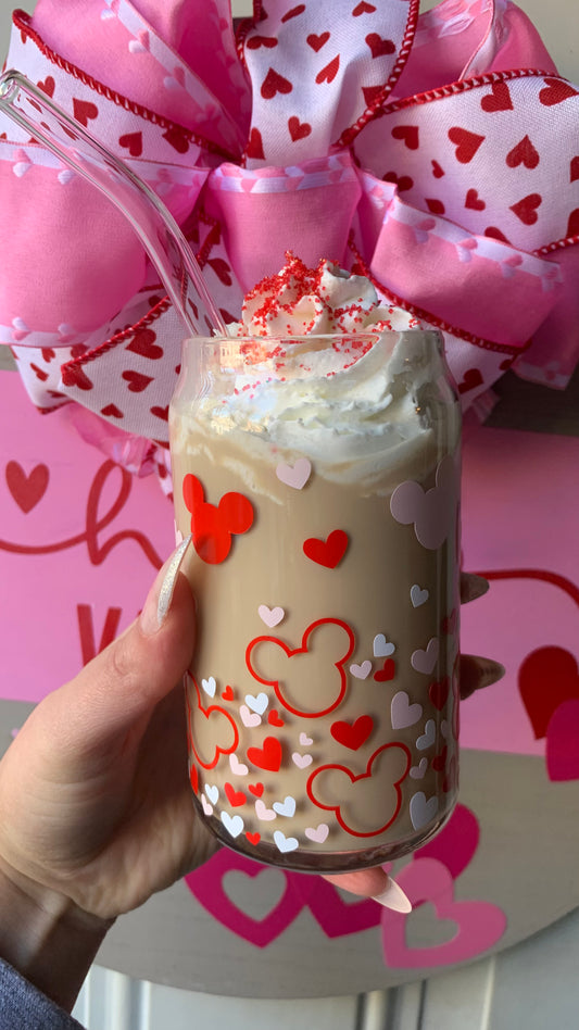 Mouse ears and hearts glass cup