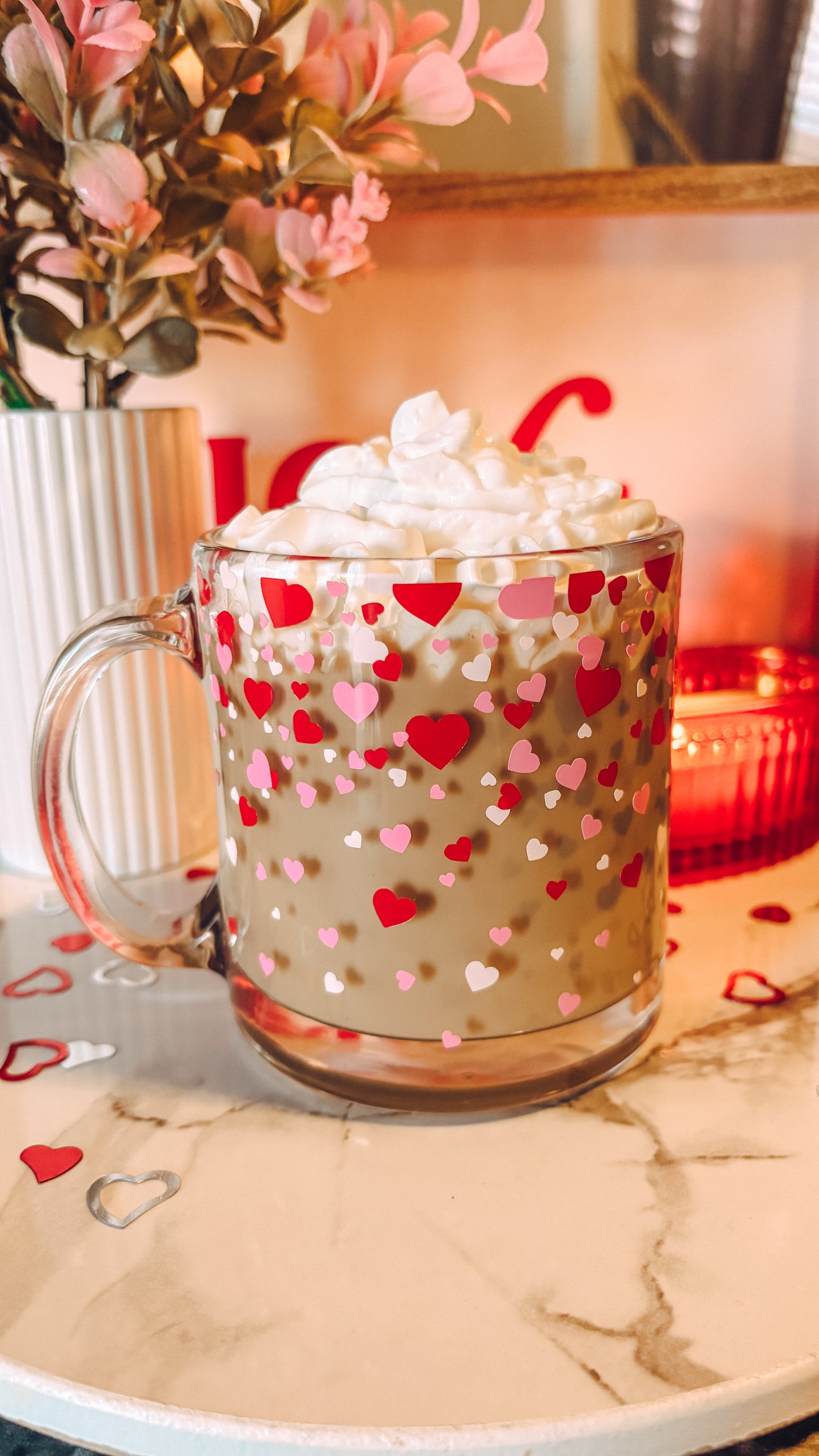 Confetti hearts glass mug