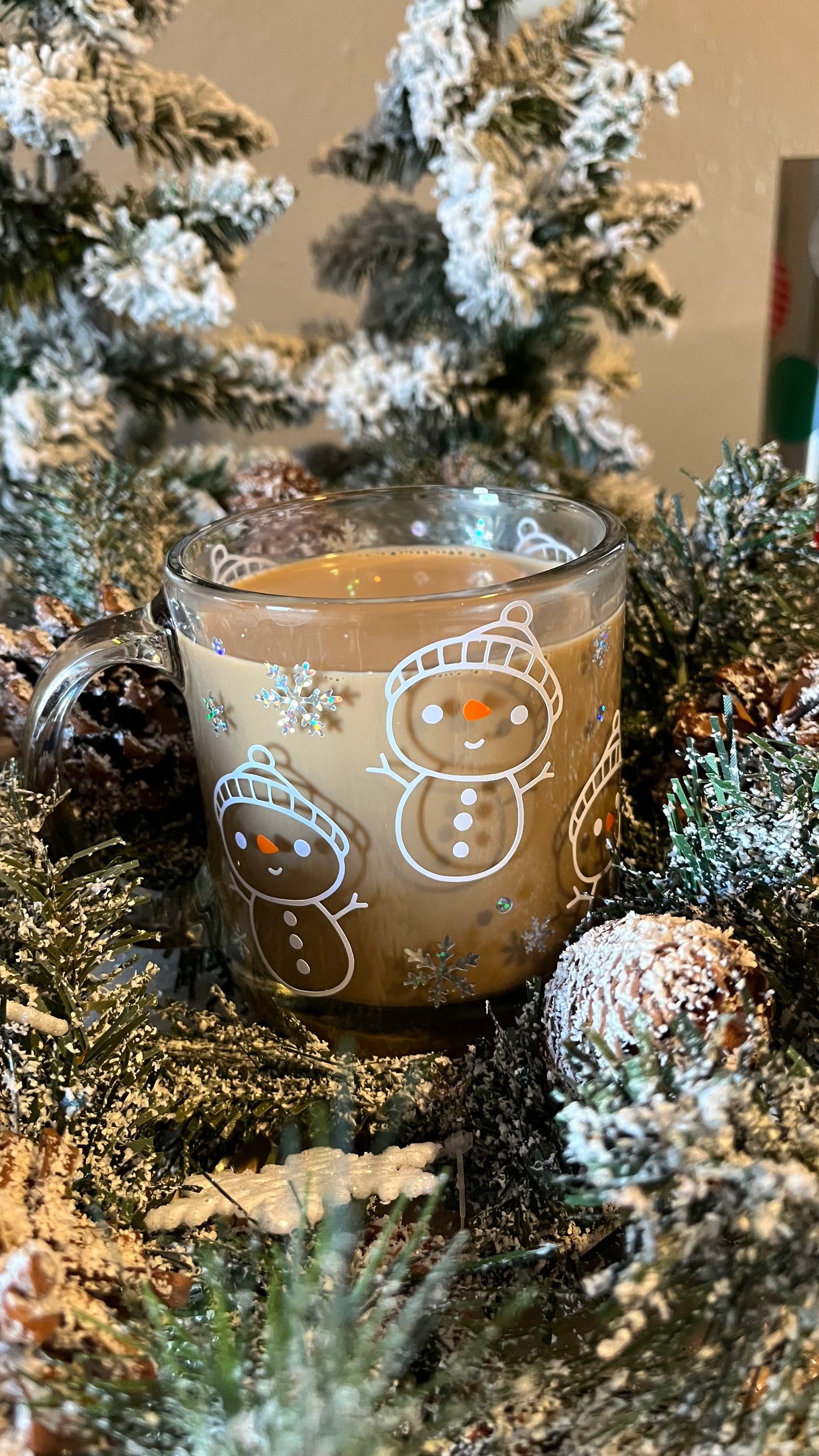 Cute snowman glass mug