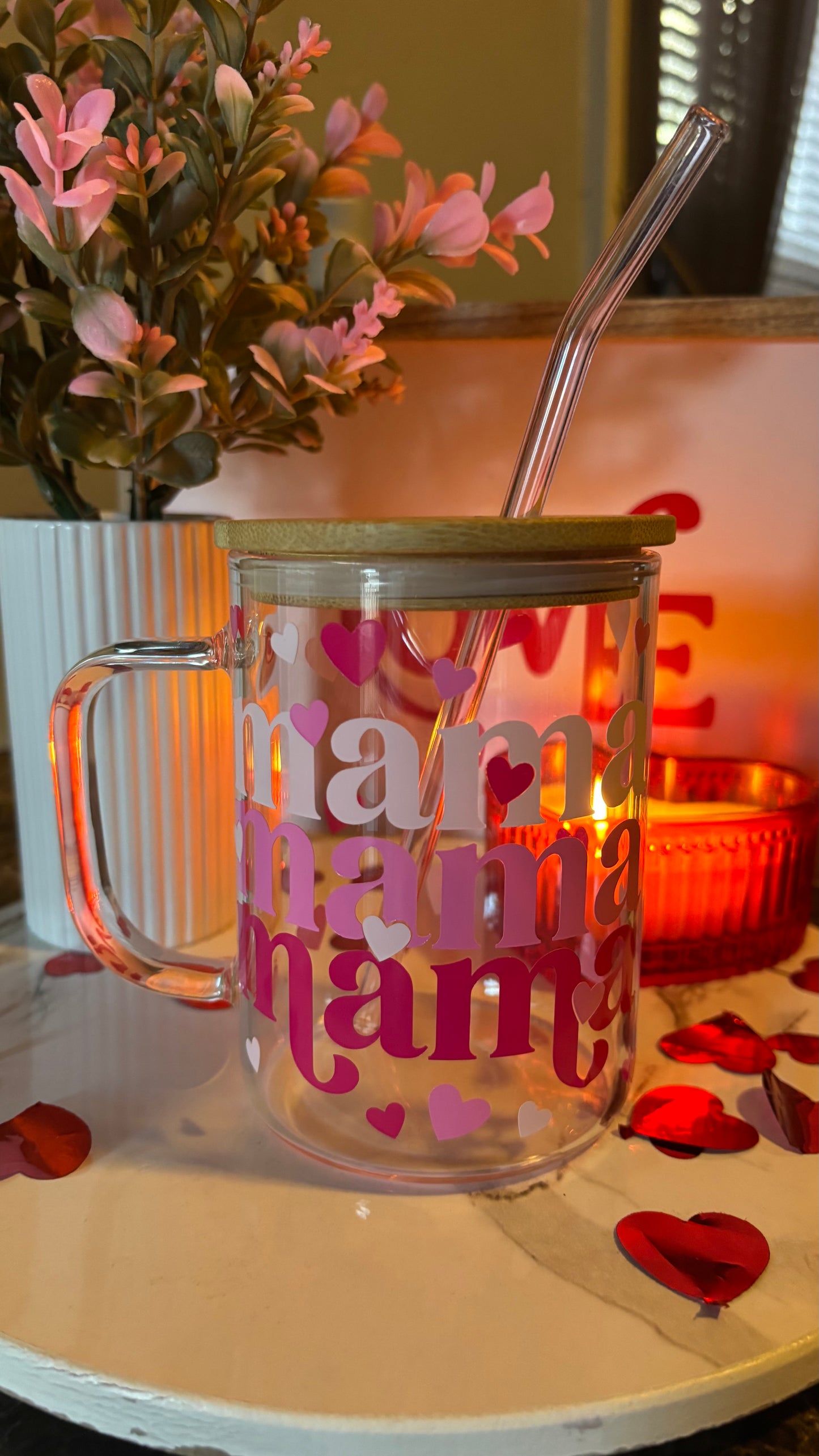 Mama hearts 16oz glass mug