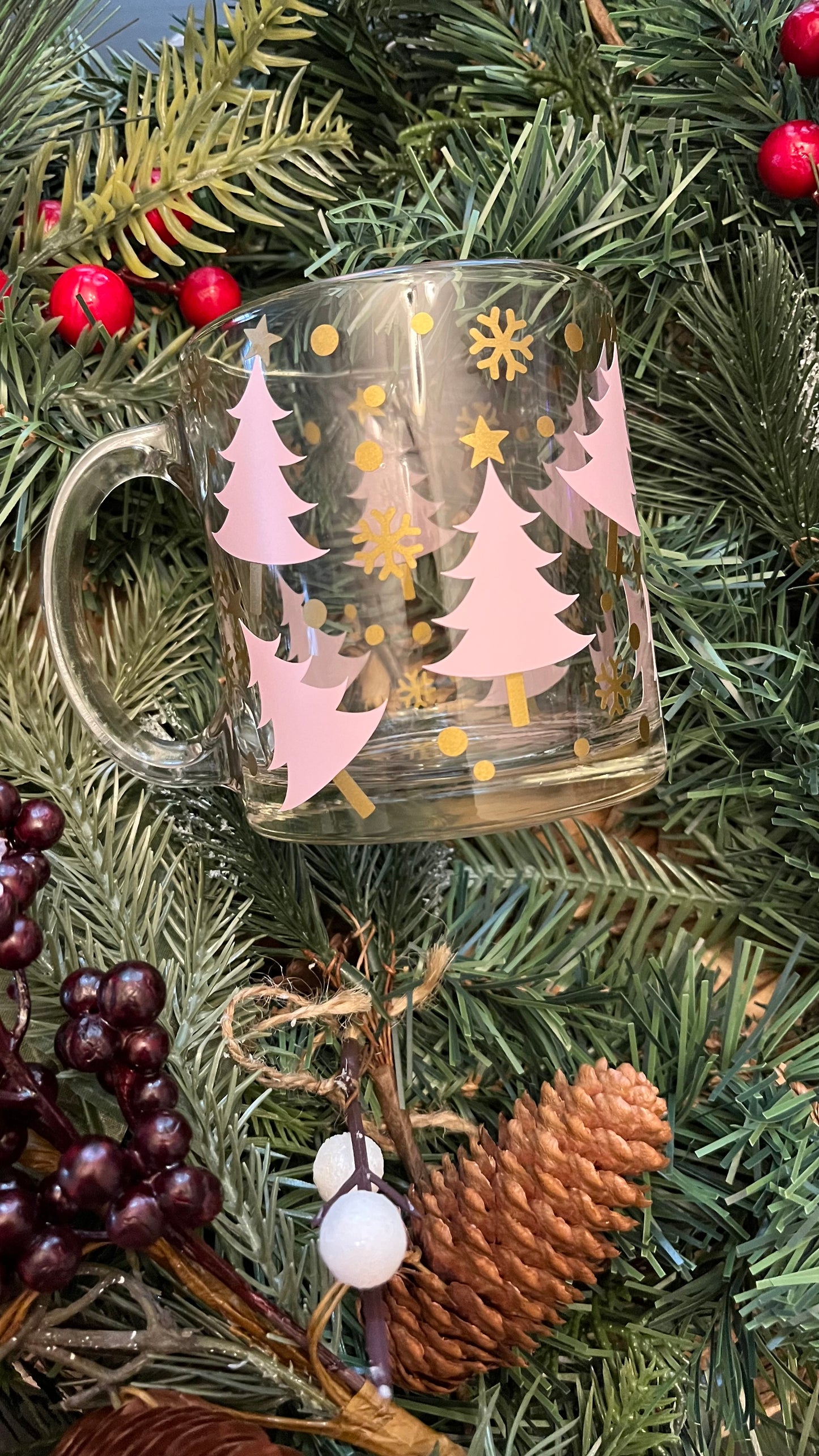 Pink Christmas trees mug