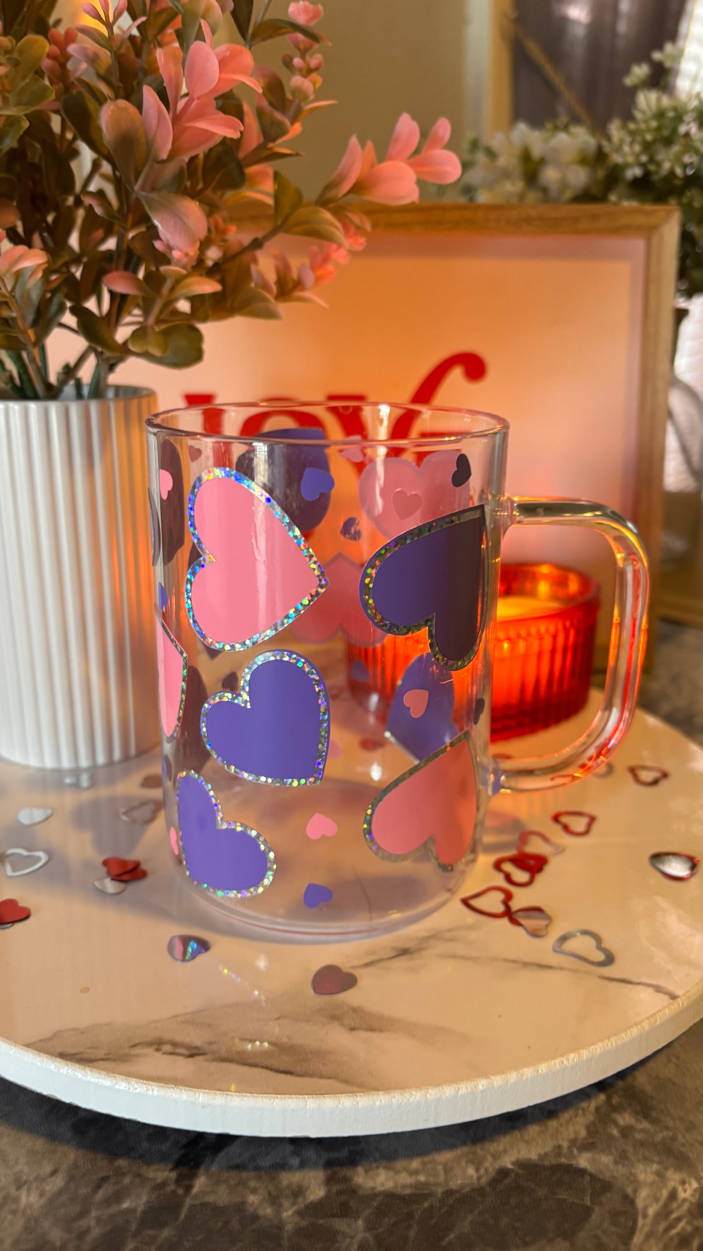 Cute Hearts glass mug