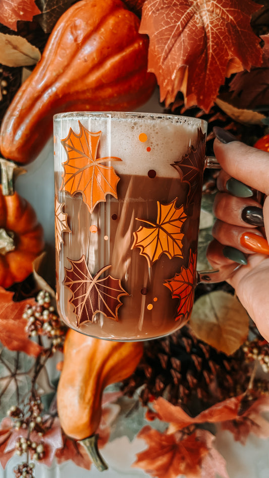 Fall leaves glass mug