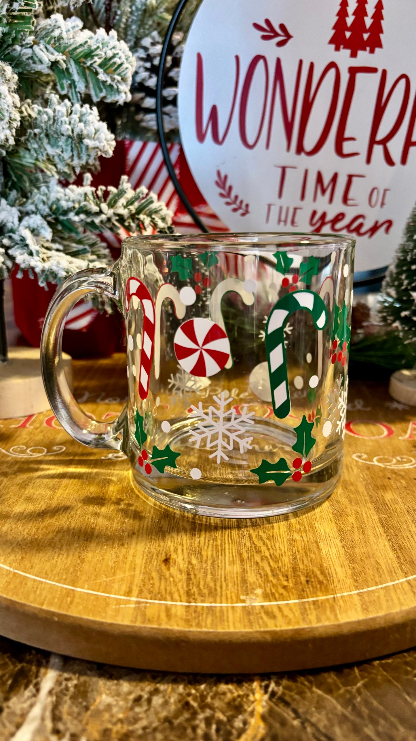 Candy cane Christmas glass mug