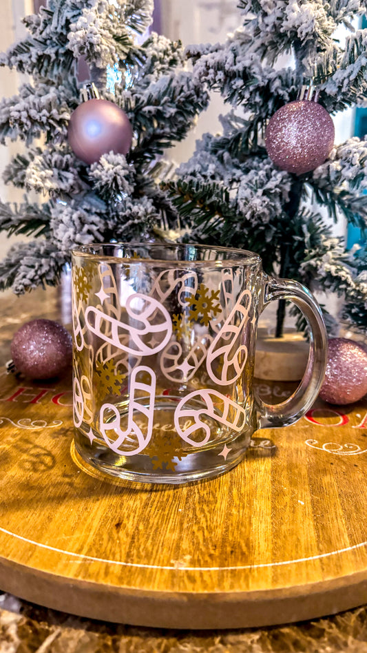 Pinkmas candy canes glass mug