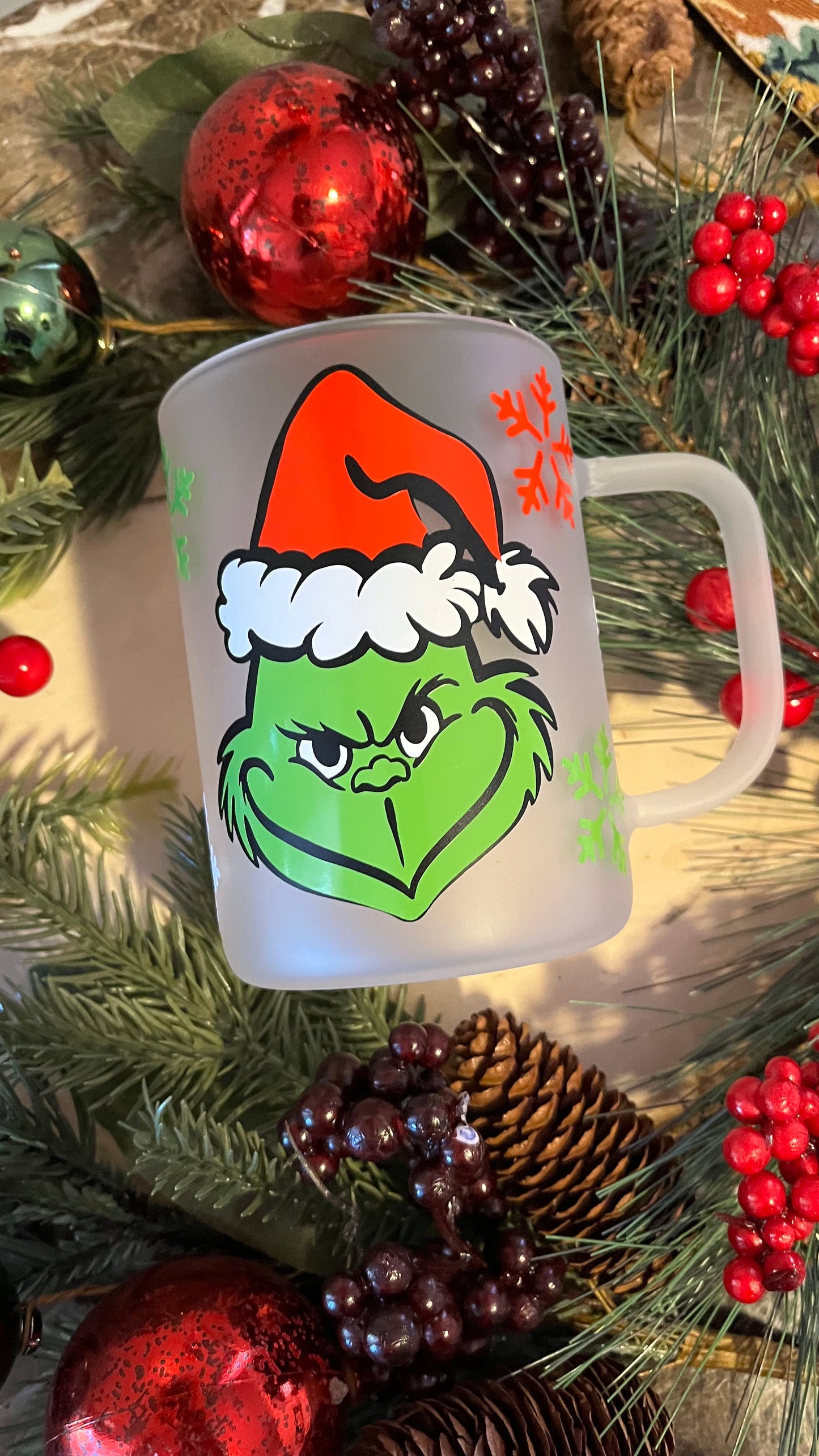 Grinchmas frosted glass mug