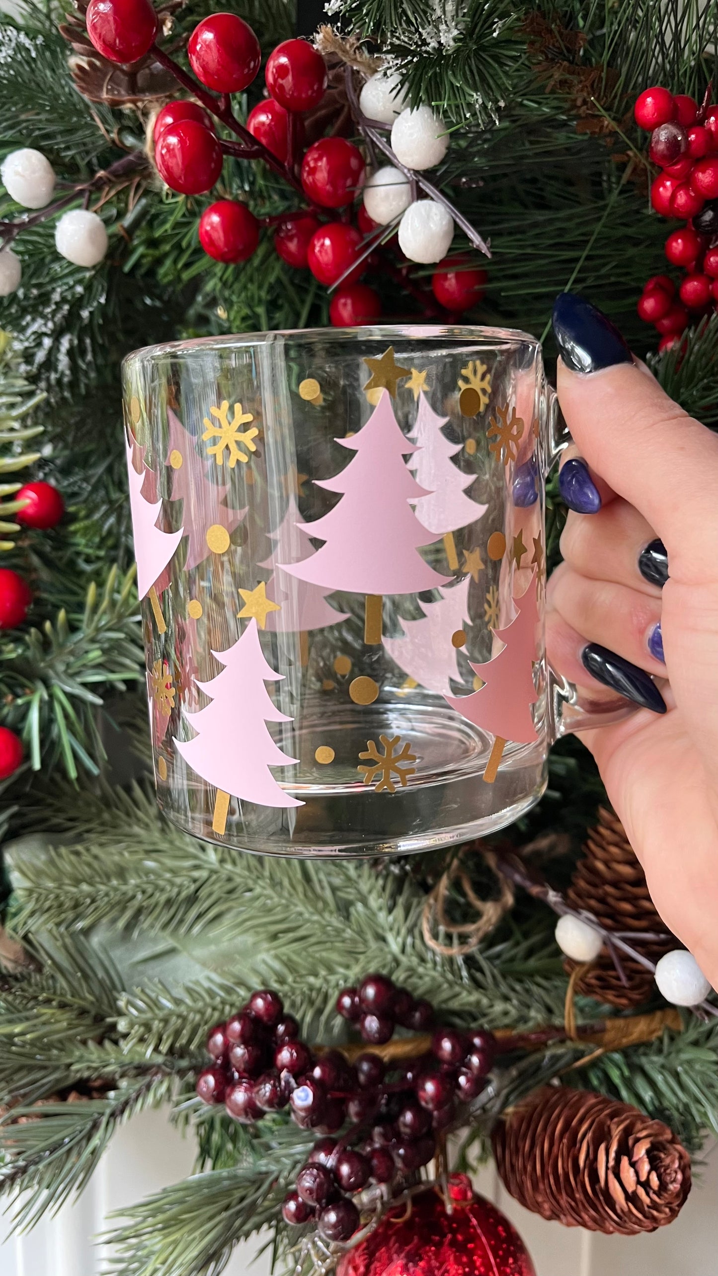 Pink Christmas trees mug