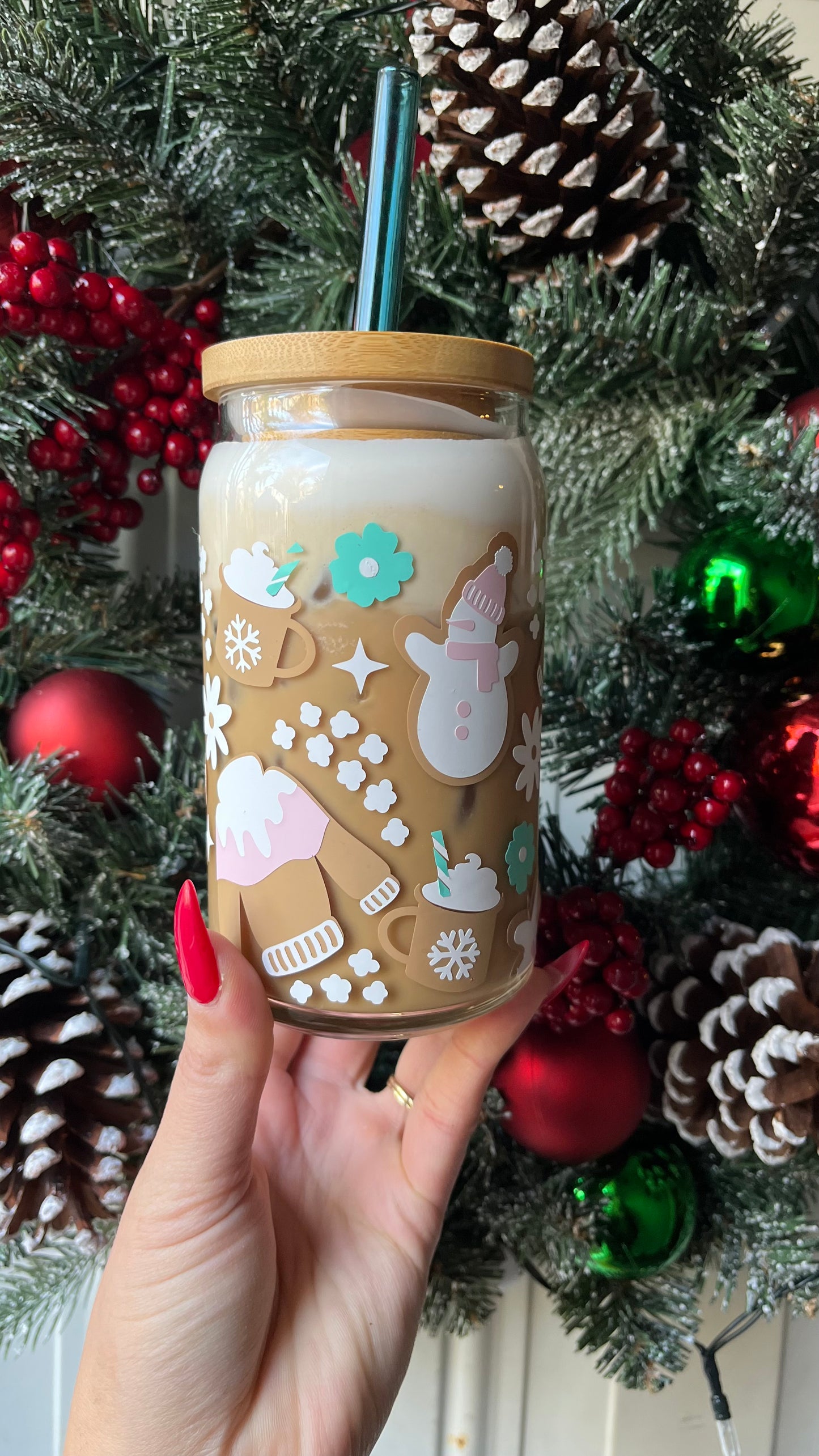 Boho winter glass cup