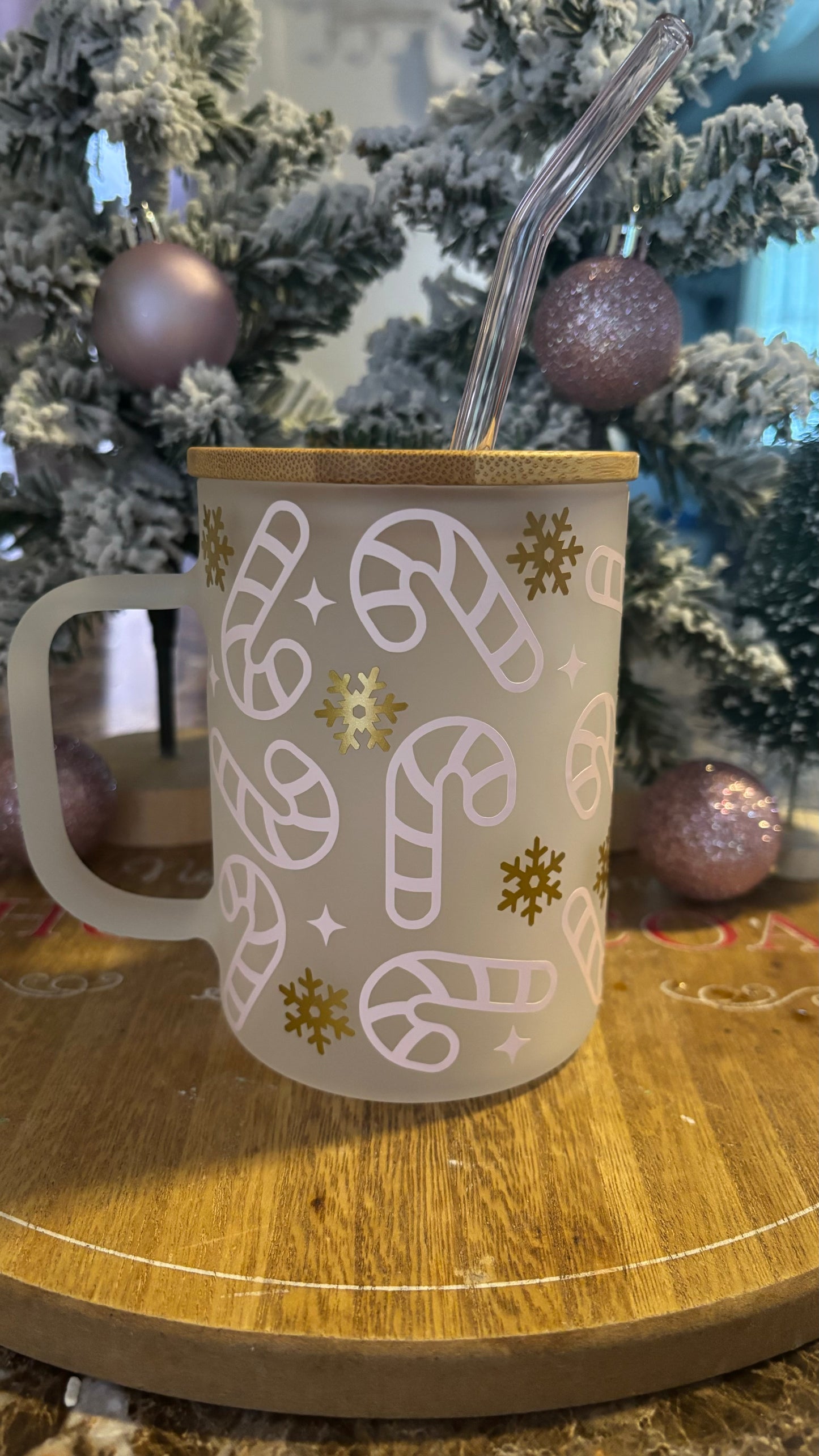 Pinkmas candy canes frosted mug